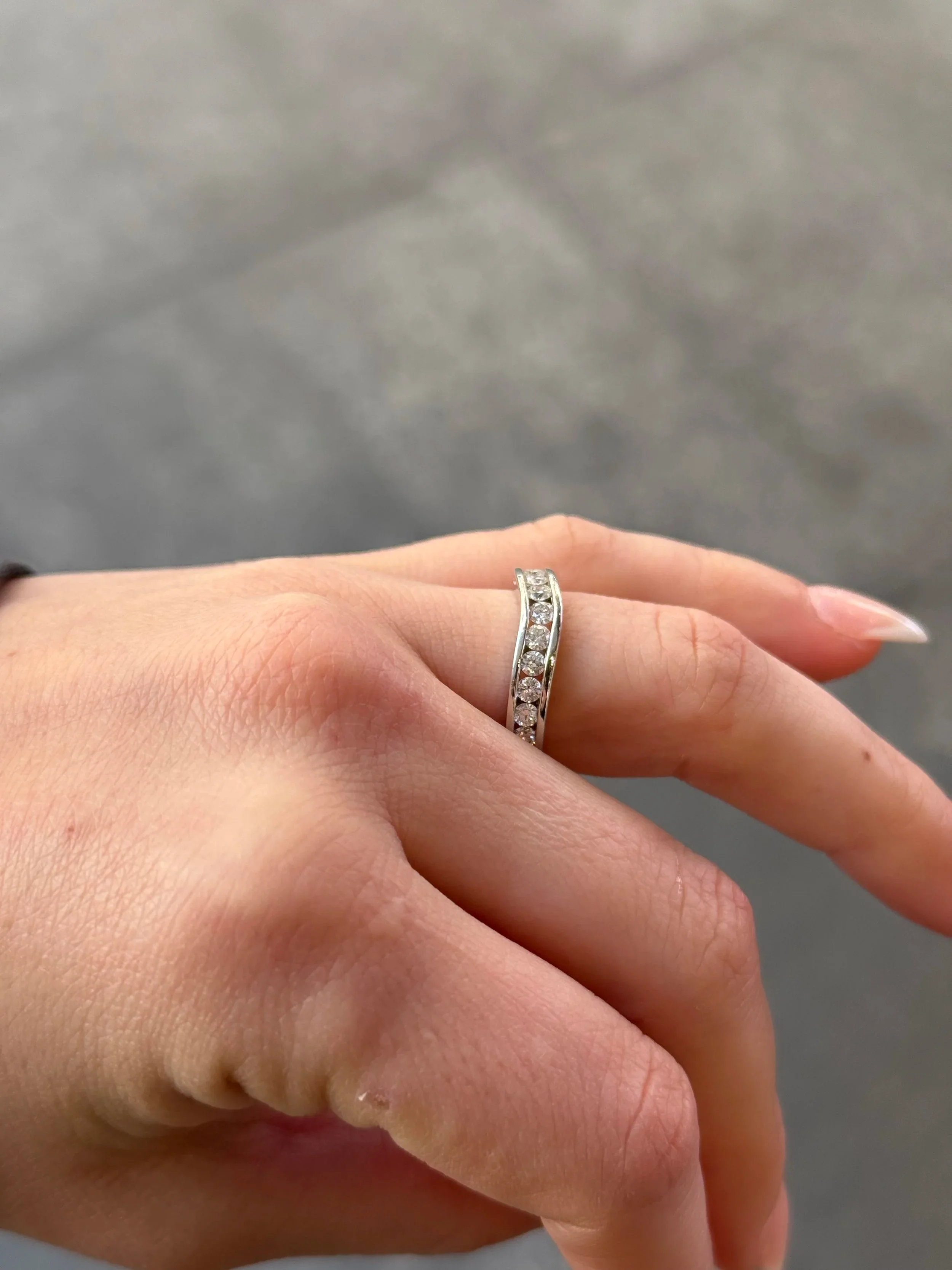 Ladies Wavy Channel Set Wedding Band - Image 3