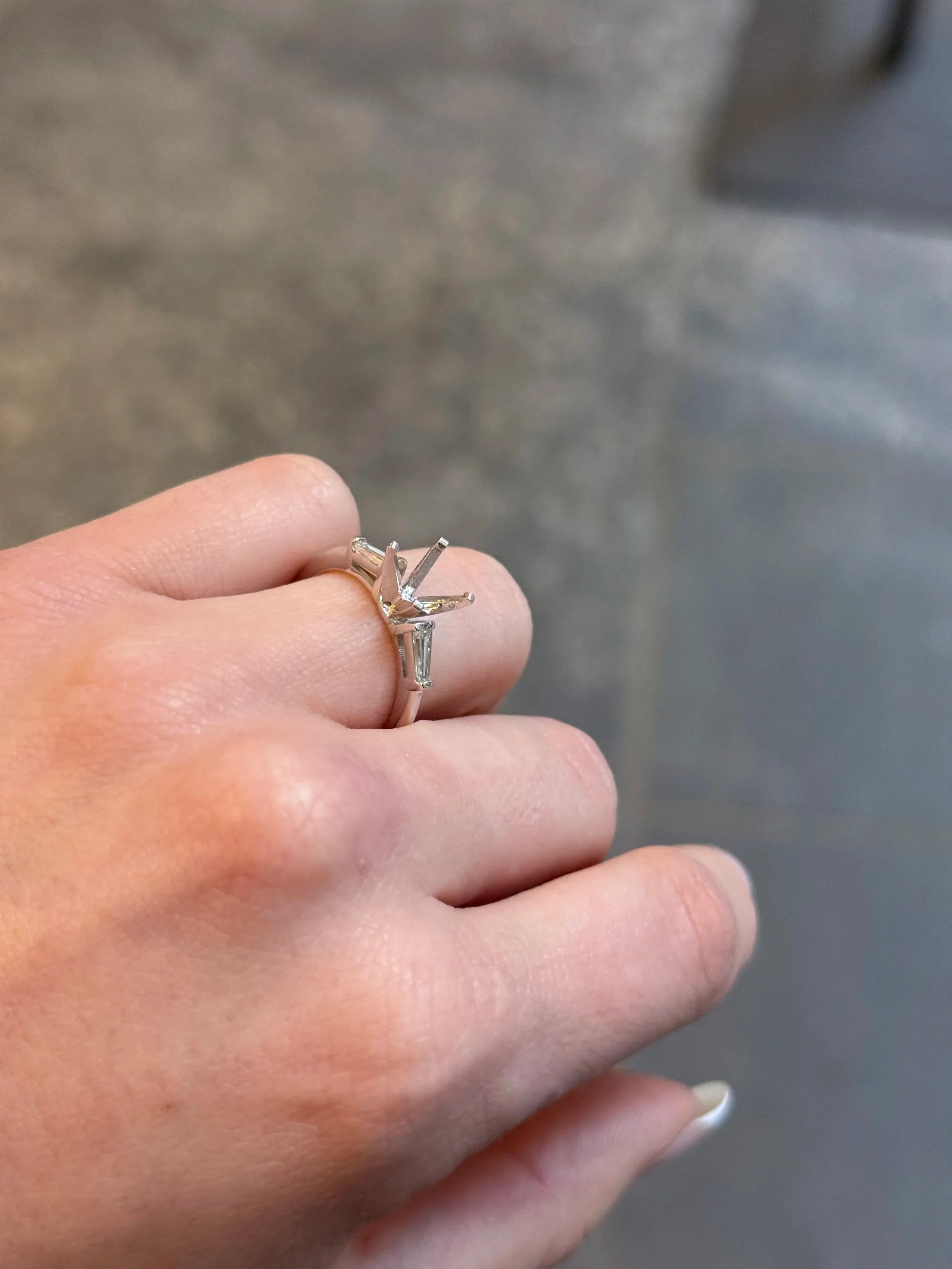 Ladies White Gold and Baguette Side Stone Engagement Ring - Image 4