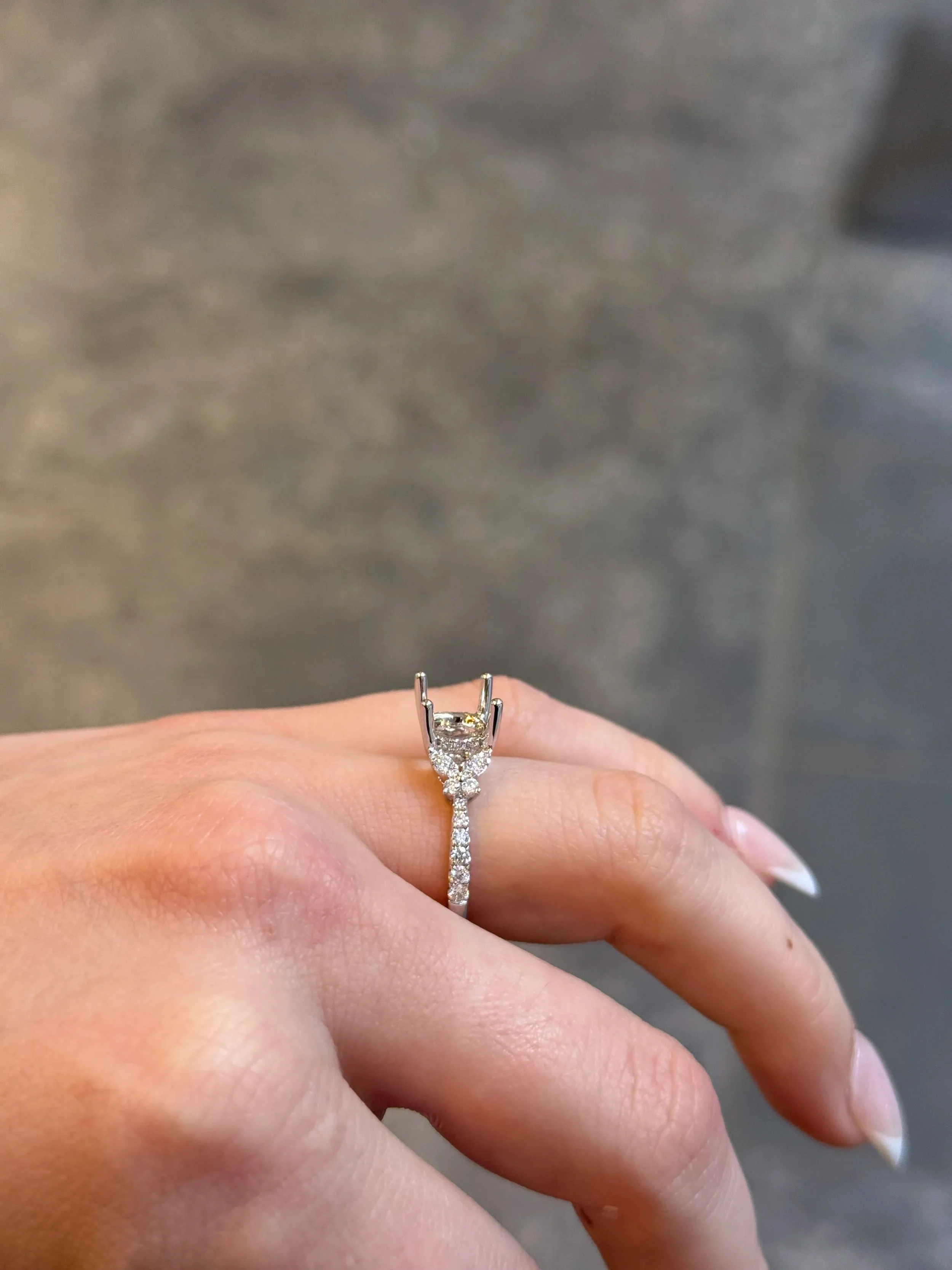 Ladies White Gold and Diamond Butterfly Side Engagement Ring - Image 3