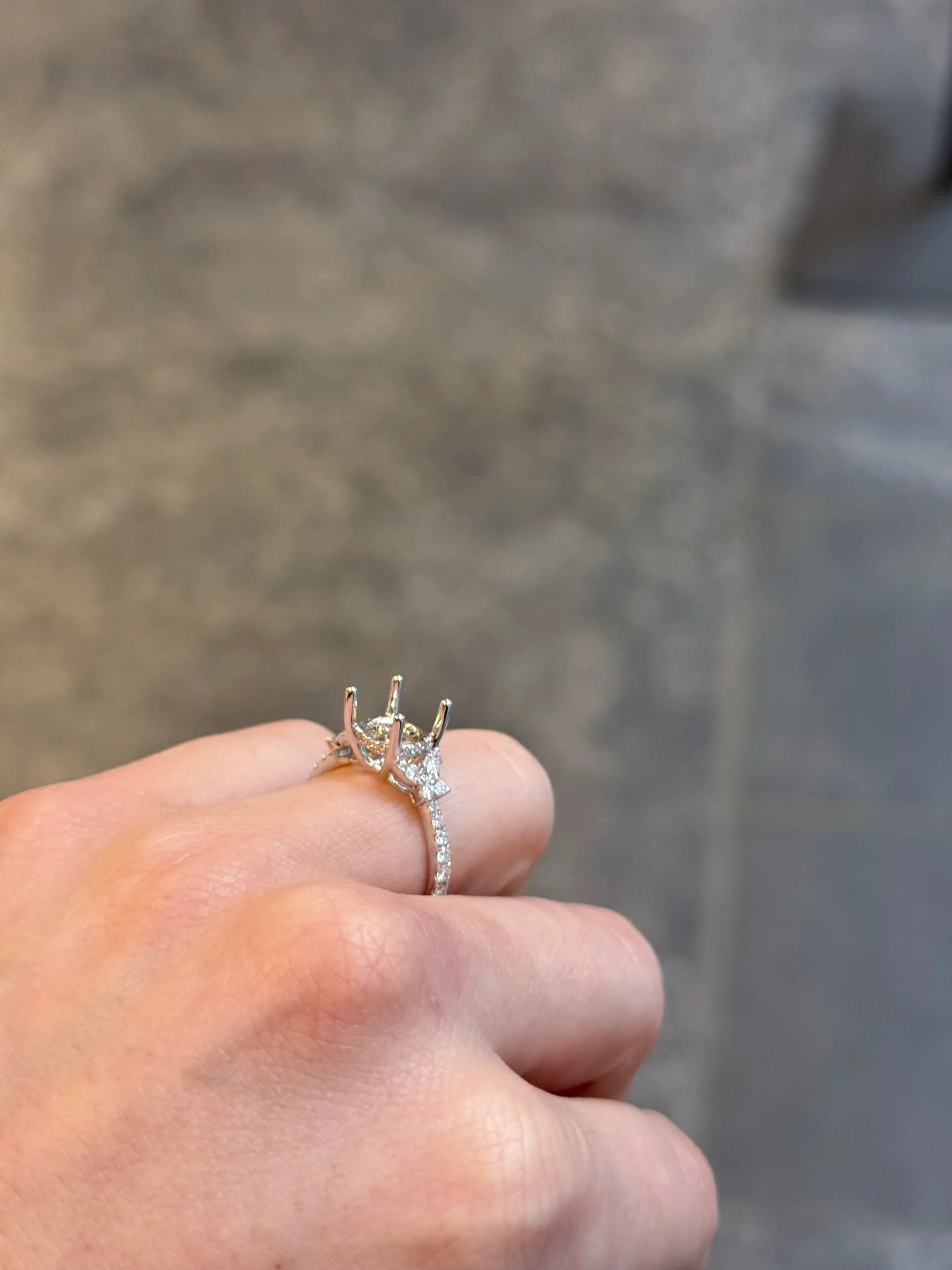 Ladies White Gold and Diamond Butterfly Side Engagement Ring - Image 4