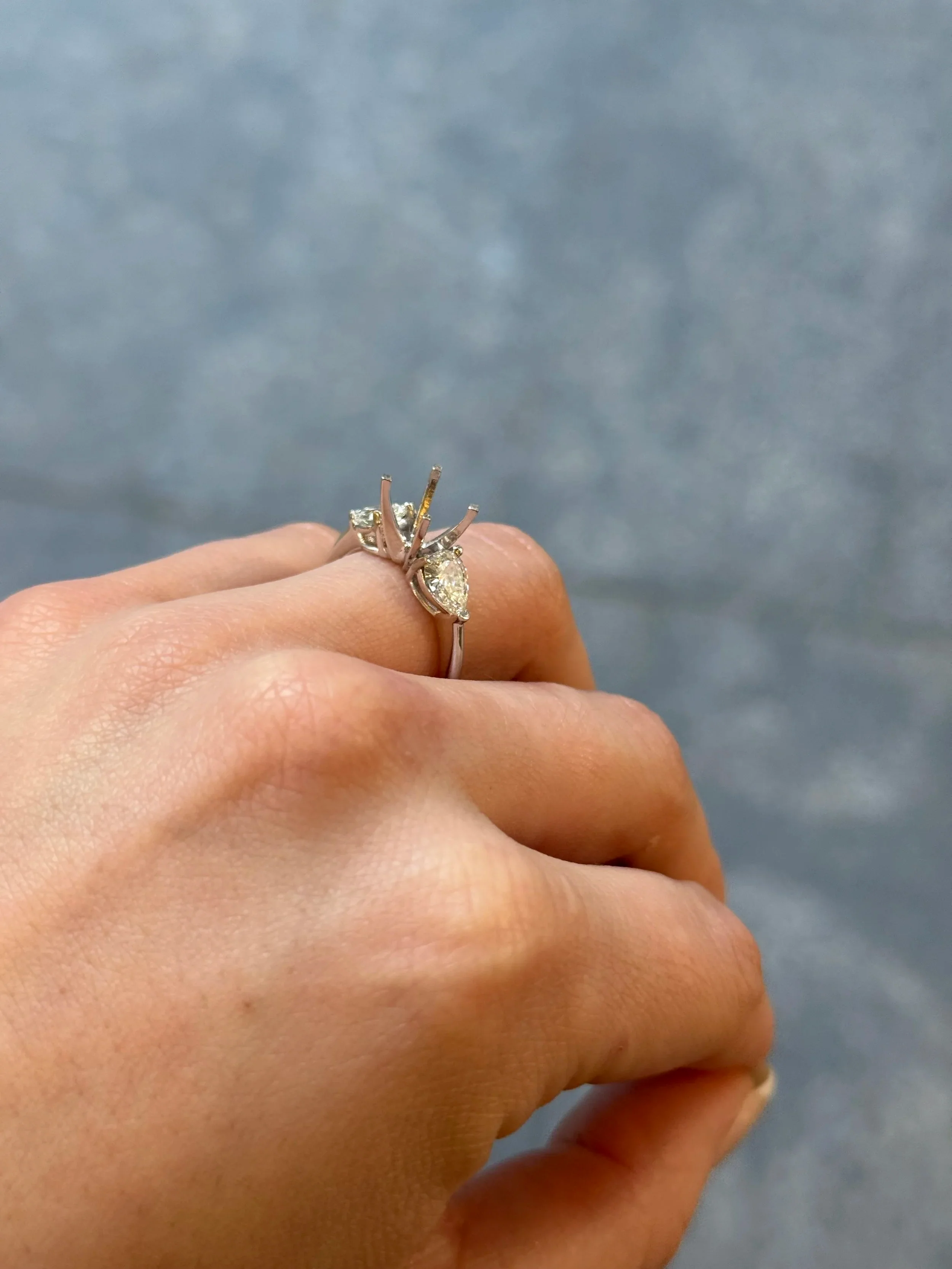 Ladies White Gold and Pear Side Stones Engagement Ring - Image 4
