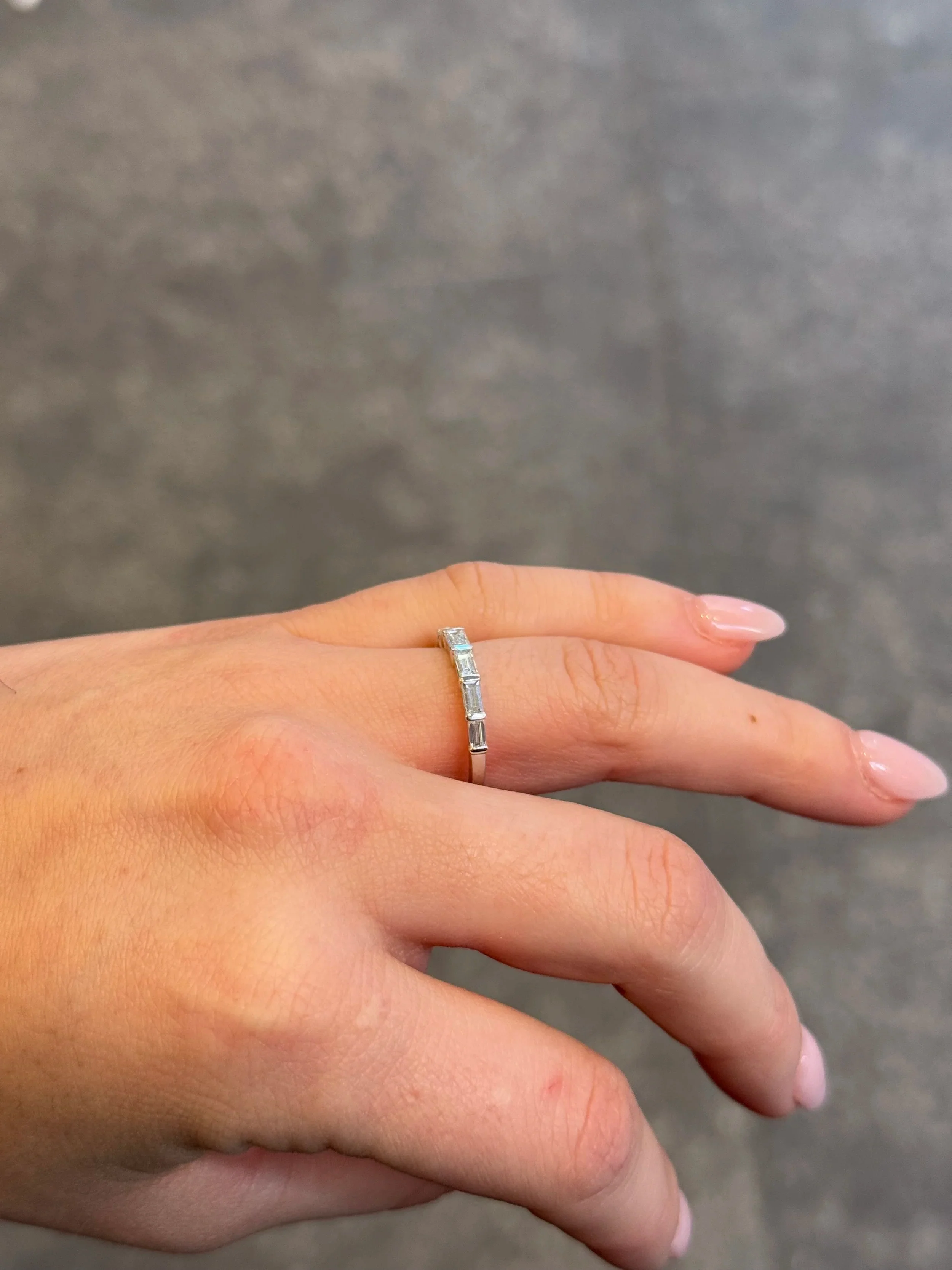 Ladies White Gold Baguette Diamond Wedding Band - Image 3