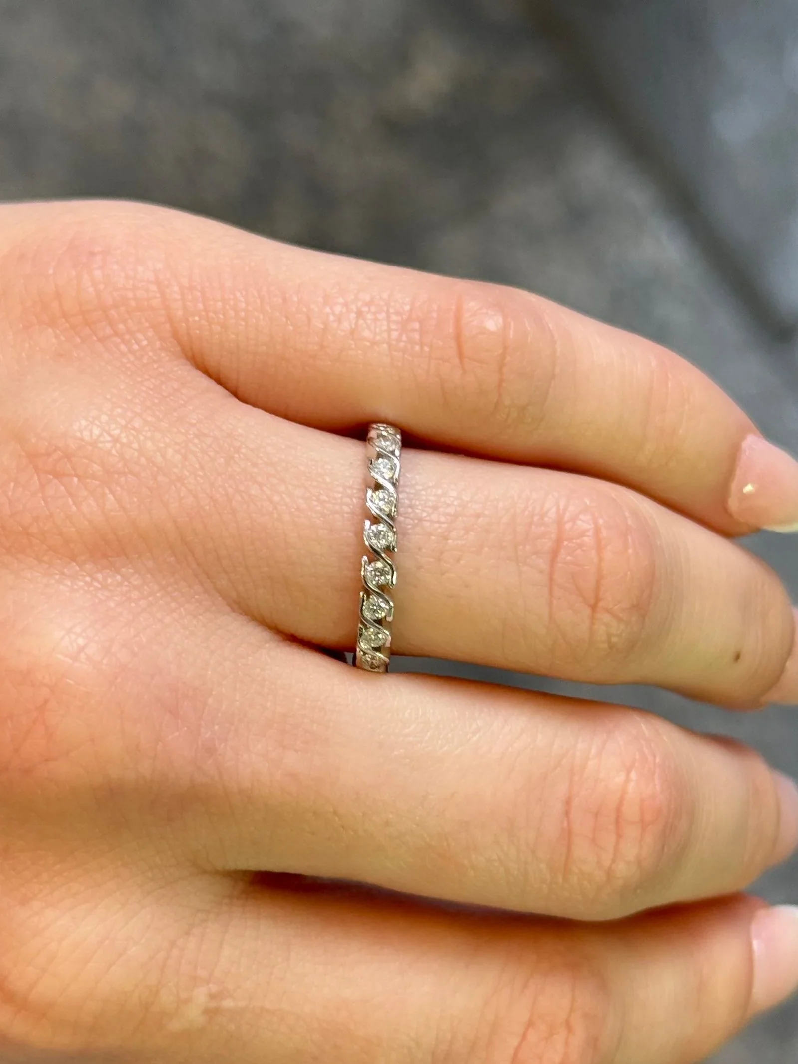 Ladies White Gold Curved Channel Set Diamond Wedding Band