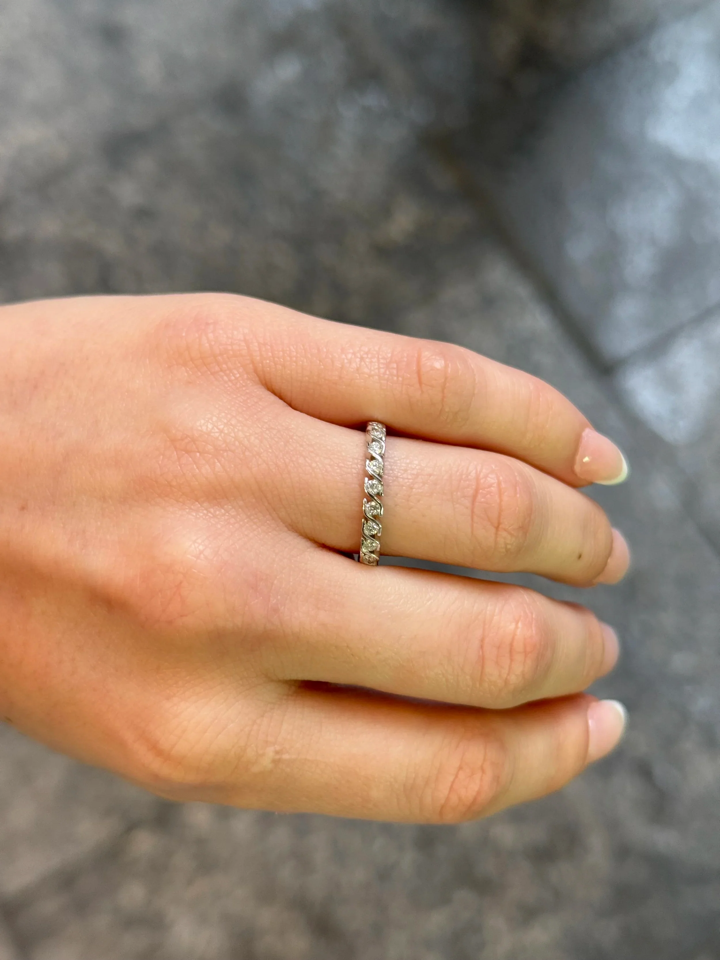 Ladies White Gold Curved Channel Set Diamond Wedding Band - Image 2