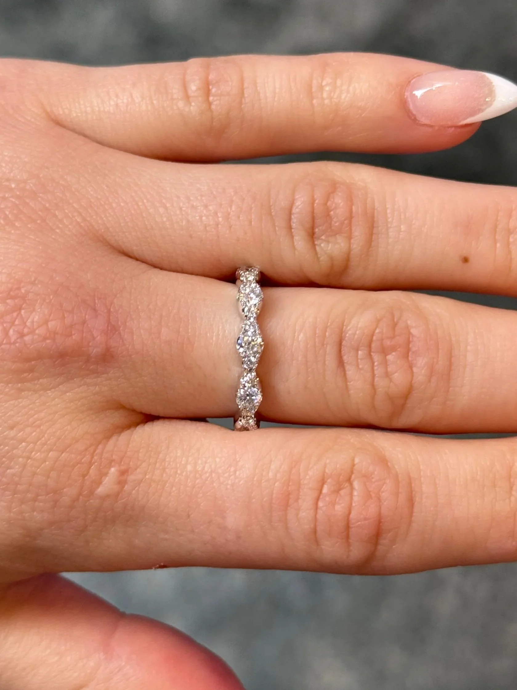 Ladies White Gold Diamond and Halo Cluster Wedding Band