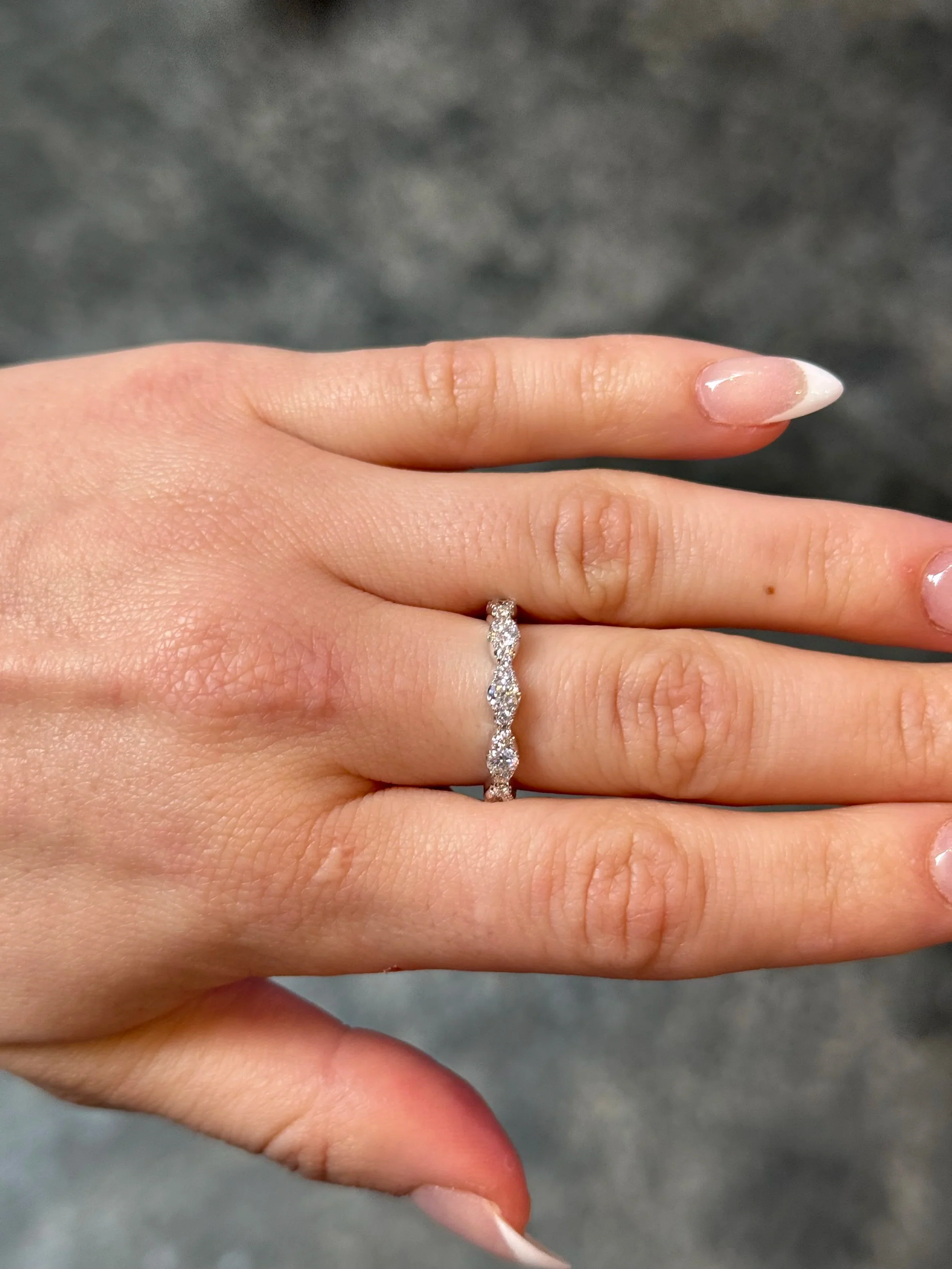 Ladies White Gold Diamond and Halo Cluster Wedding Band - Image 2
