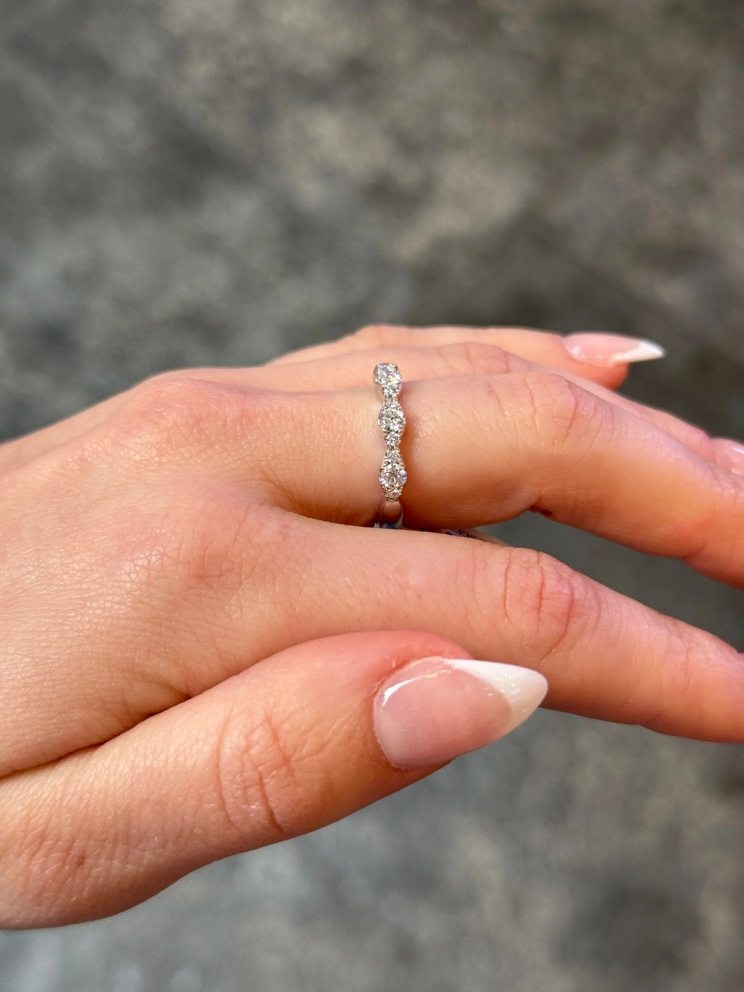 Ladies White Gold Diamond and Halo Cluster Wedding Band - Image 3