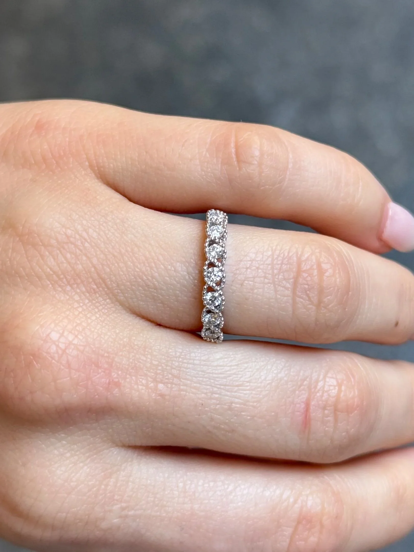 Ladies White Gold East to West Milgrain Diamond Wedding Band