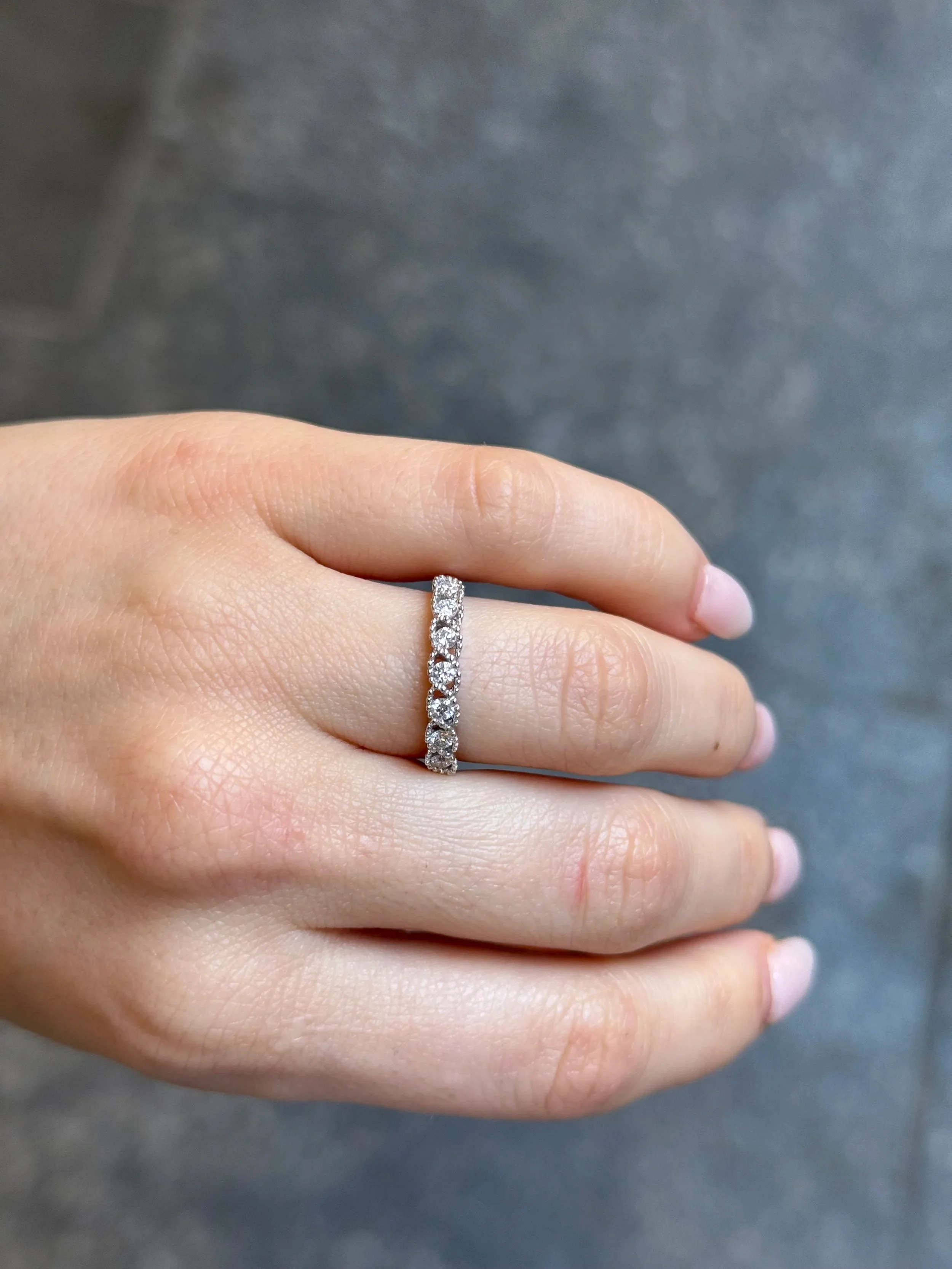 Ladies White Gold East to West Milgrain Diamond Wedding Band - Image 2