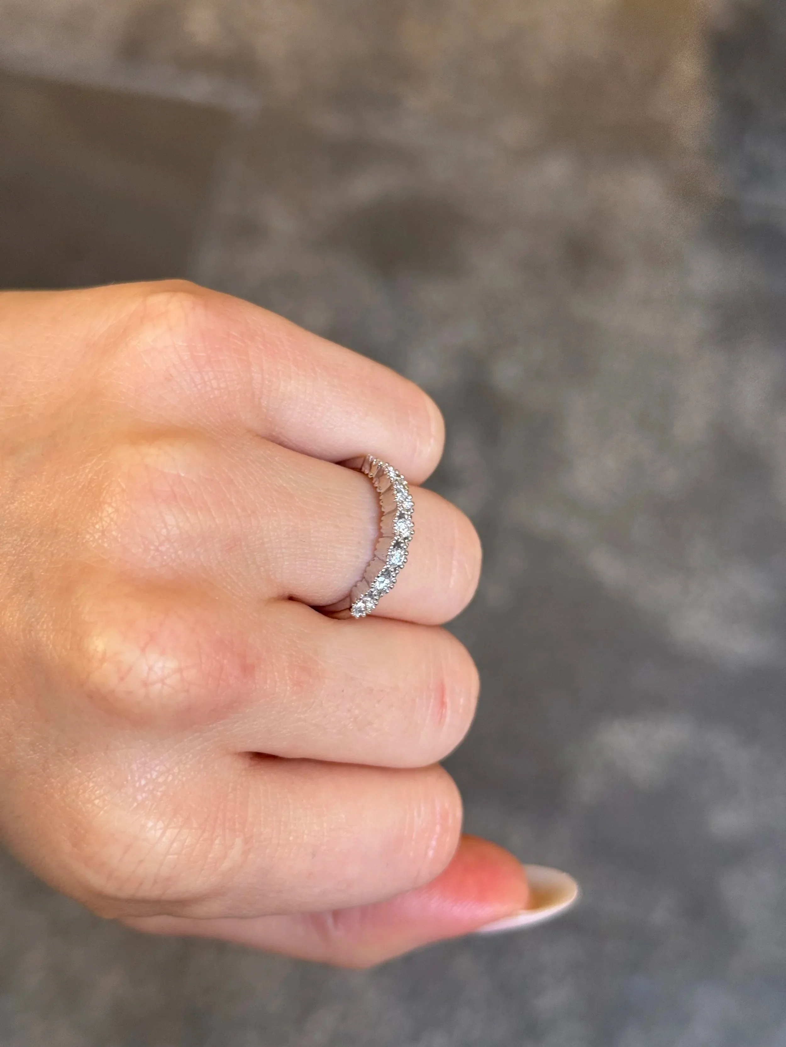 Ladies White Gold East to West Milgrain Diamond Wedding Band - Image 3