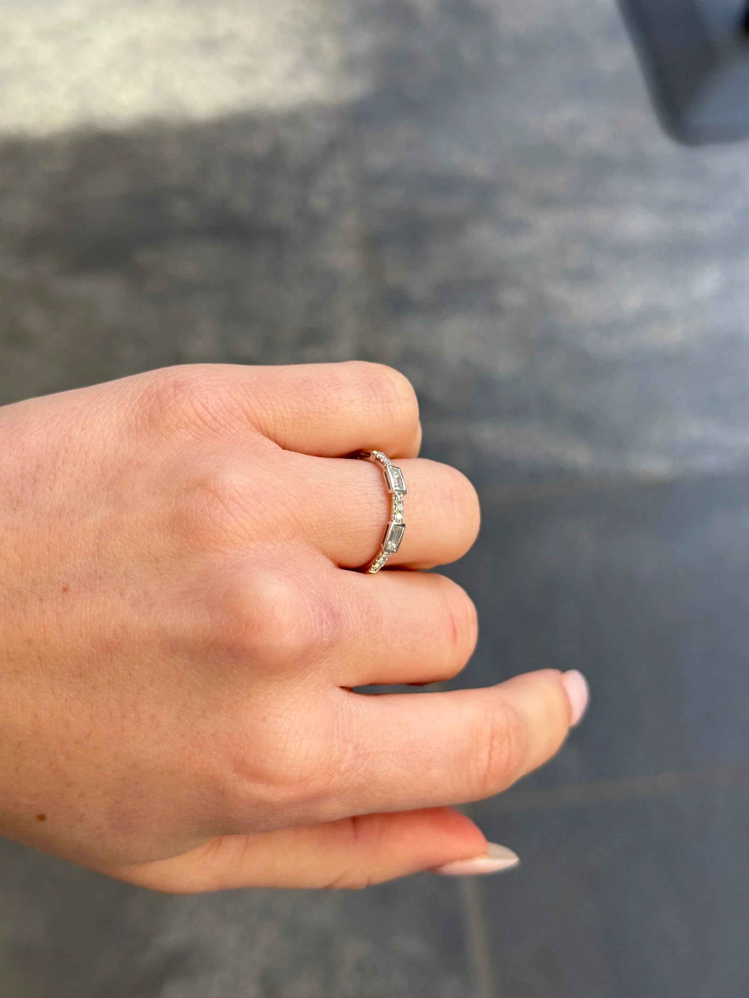 Ladies White Gold Round and Bezel Baguette Diamond Wedding Band - Image 3