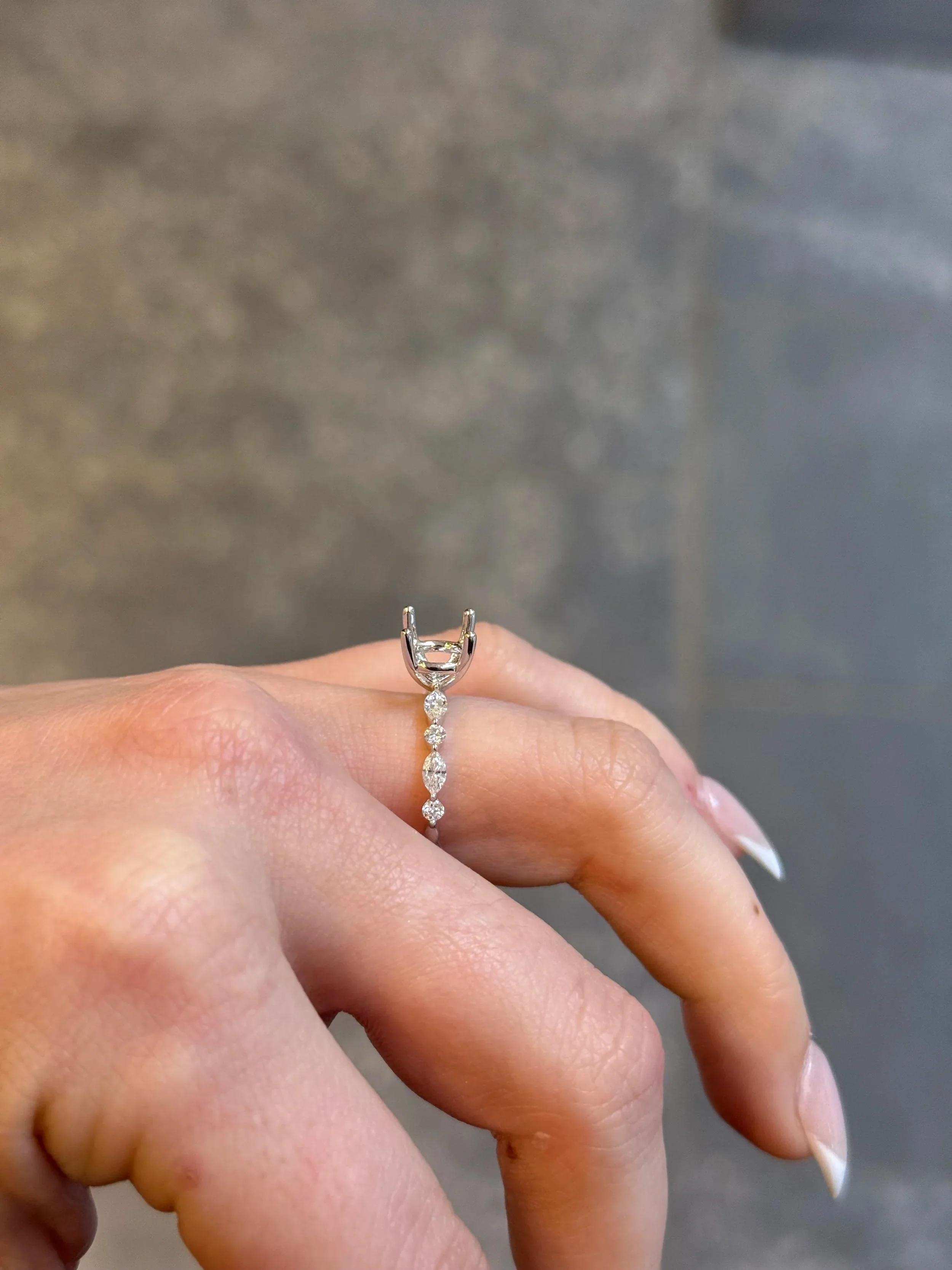 Ladies White Gold Side Round and Marquise Diamond Engagement Ring - Image 3