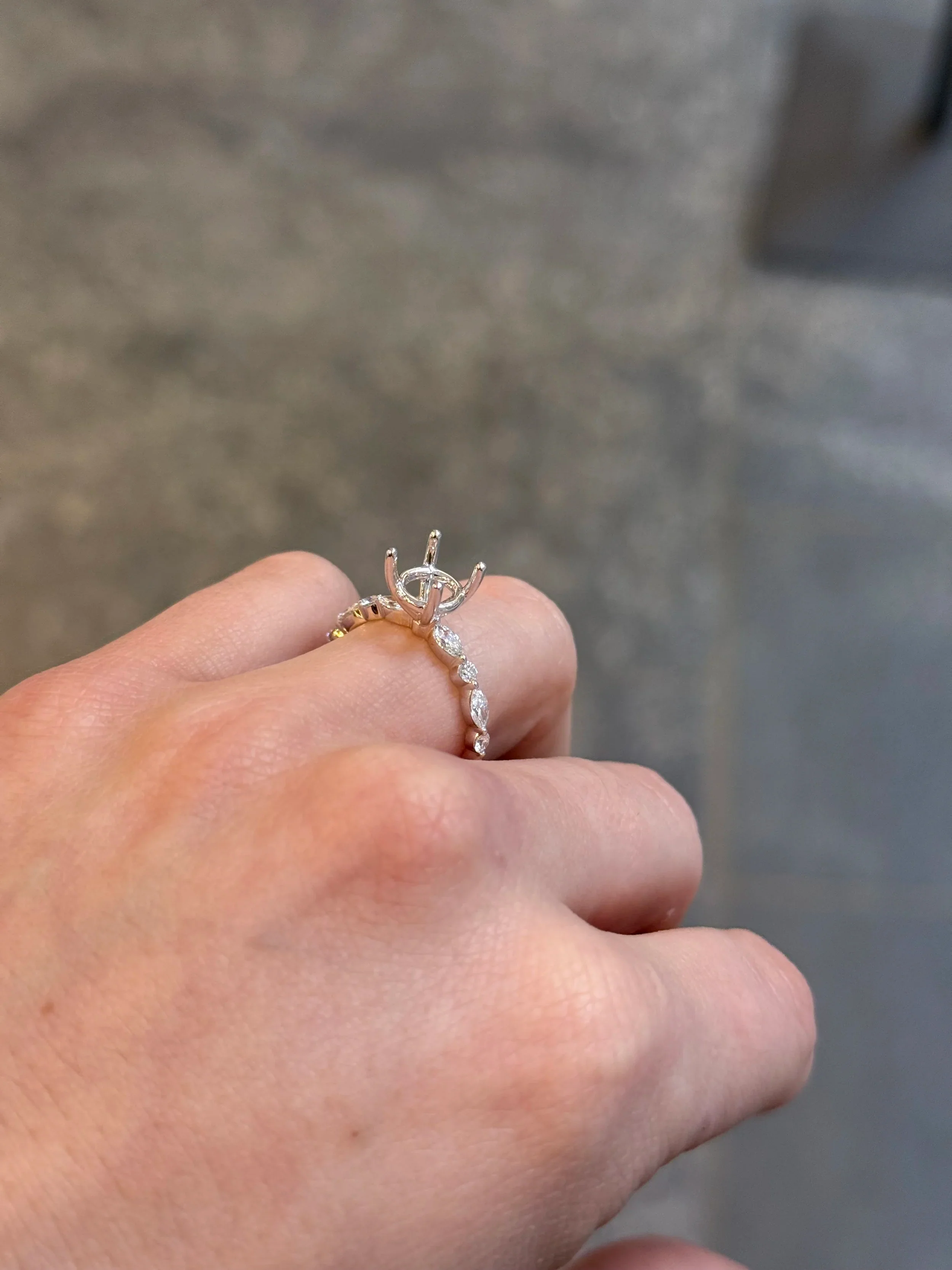 Ladies White Gold Side Round and Marquise Diamond Engagement Ring - Image 4