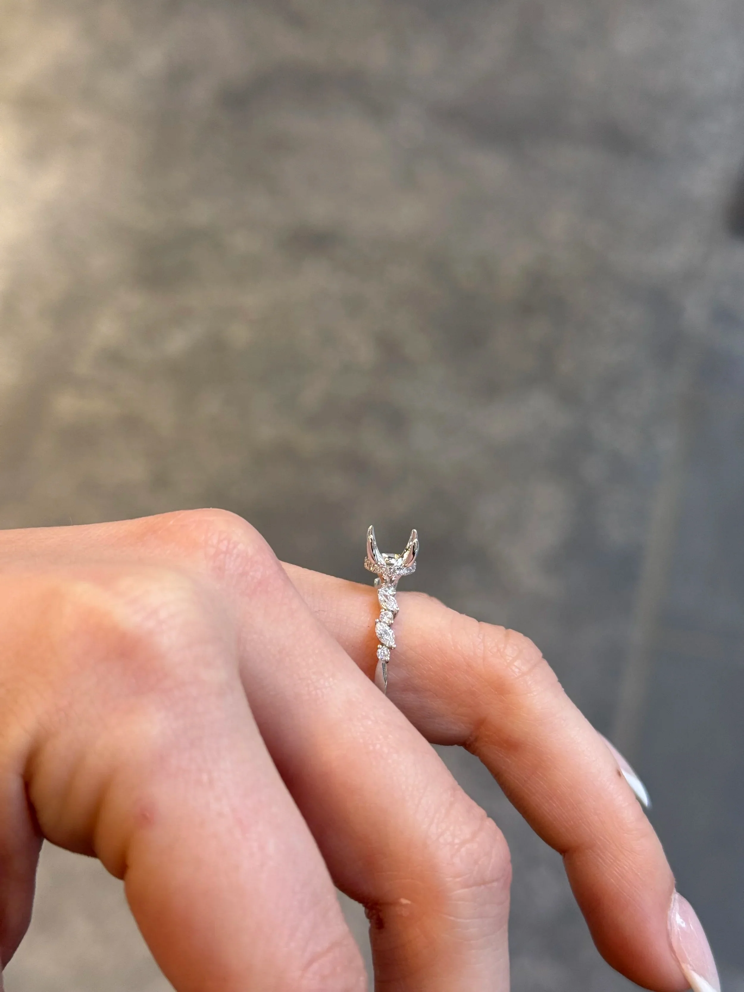 Ladies White Gold Under Halo and Side Round and Marquise Diamond Engagement Ring - Image 3