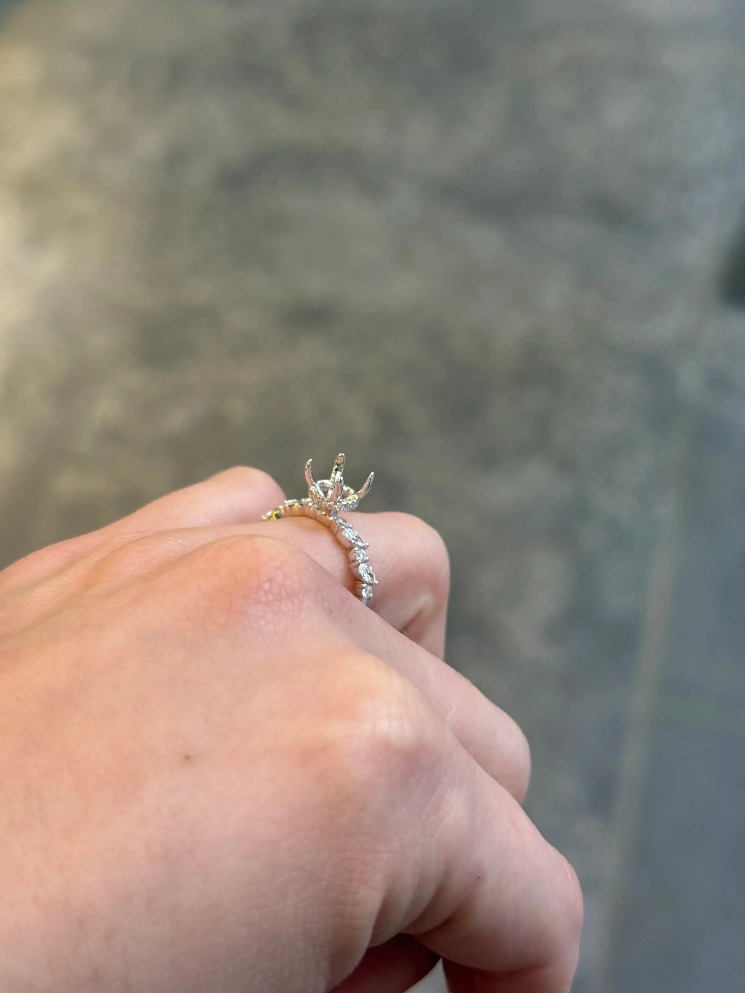 Ladies White Gold Under Halo and Side Round and Marquise Diamond Engagement Ring - Image 4