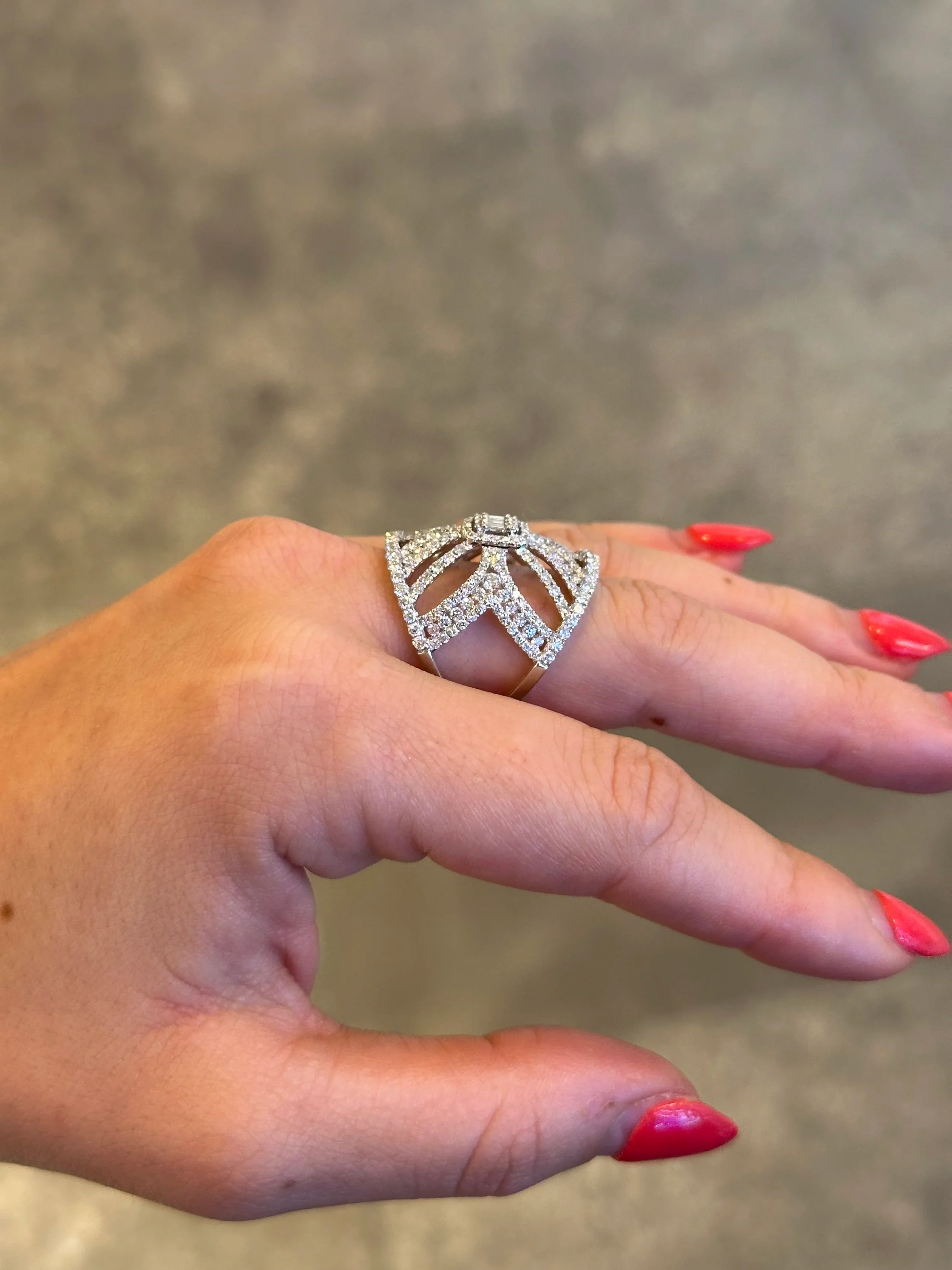 Ladies Wide Baguette and Round Diamond Ring - Image 3