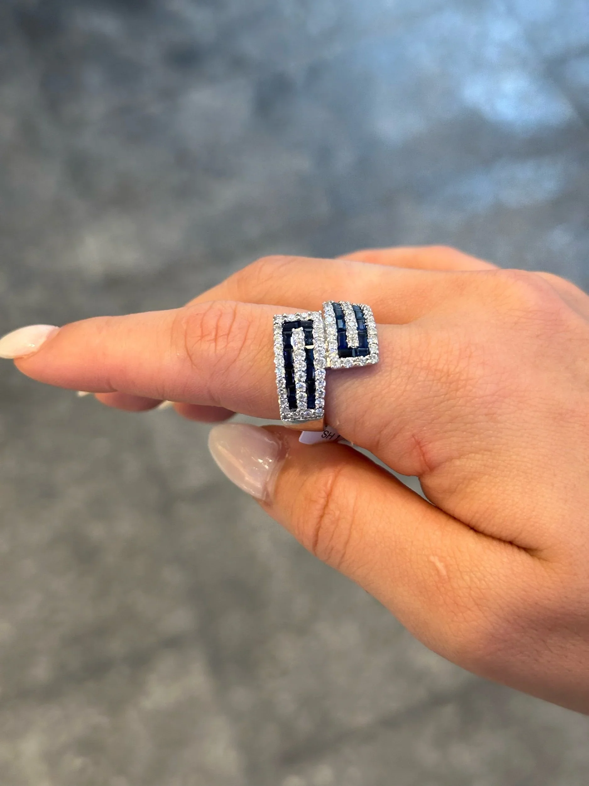 Ladies Wide Baguette Sapphire and Round Diamond Ring - Image 3