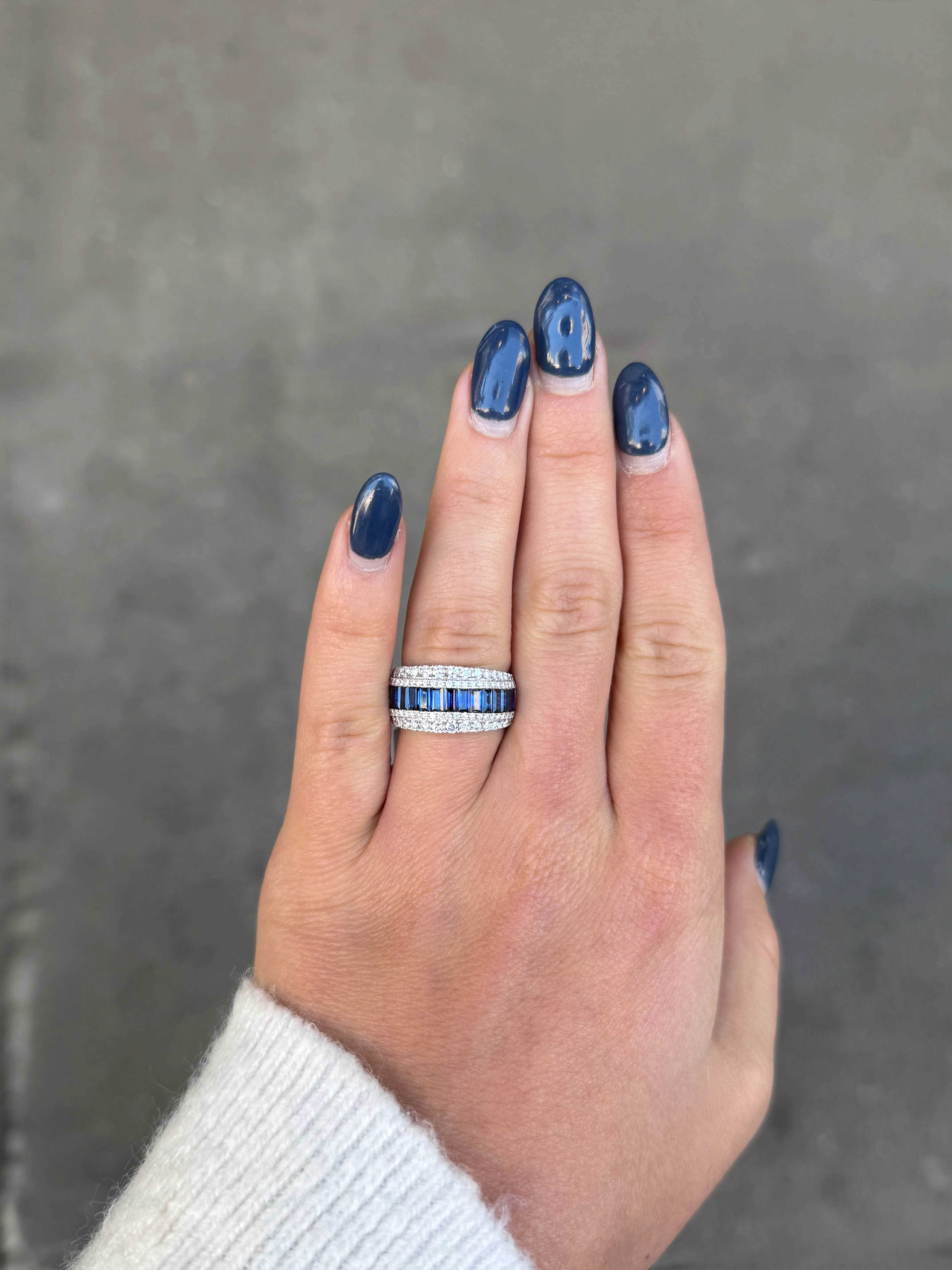 Ladies Wide Fancy Sapphire and Diamond Cocktail Ring - Image 2