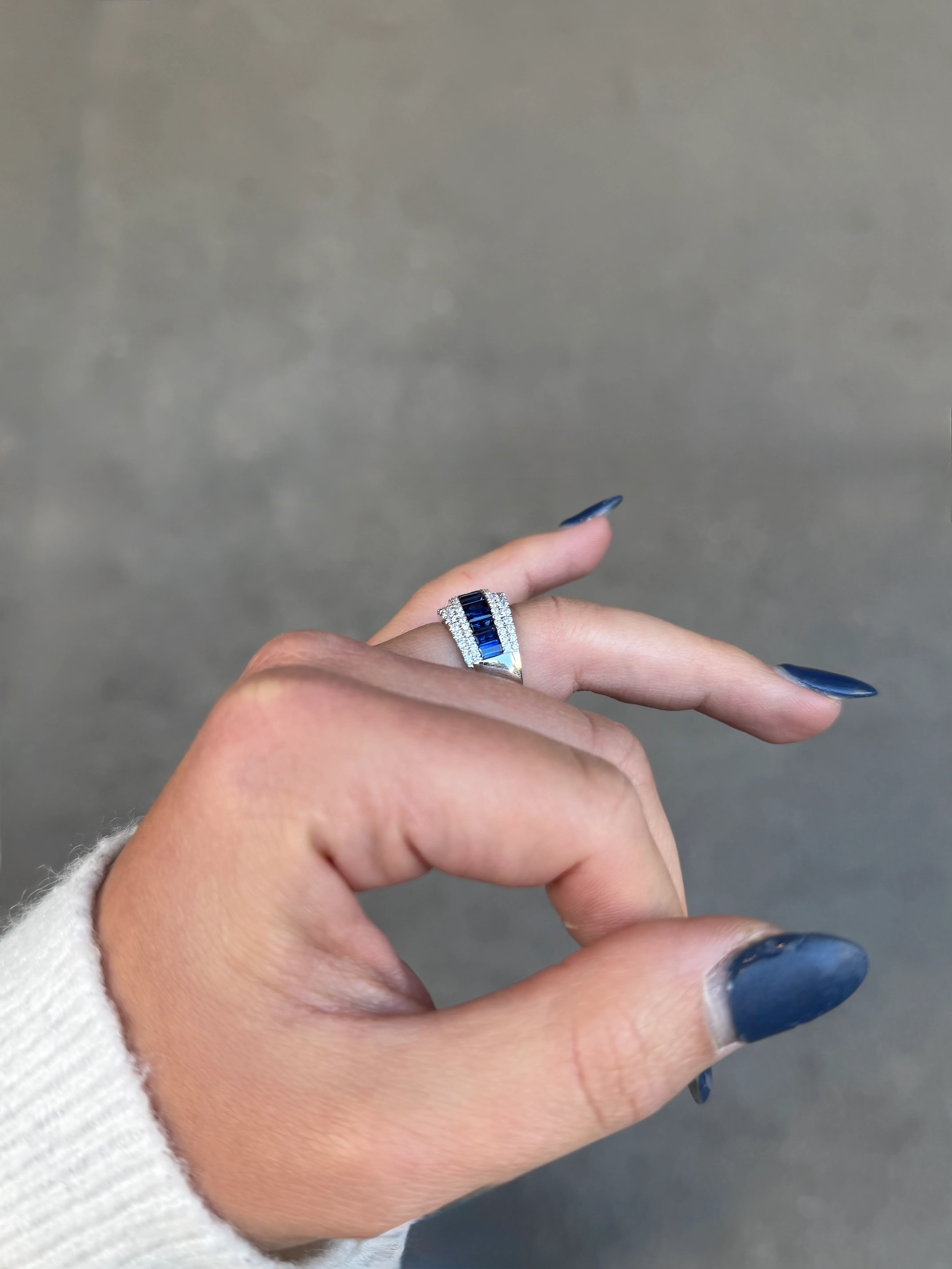 Ladies Wide Fancy Sapphire and Diamond Cocktail Ring - Image 3