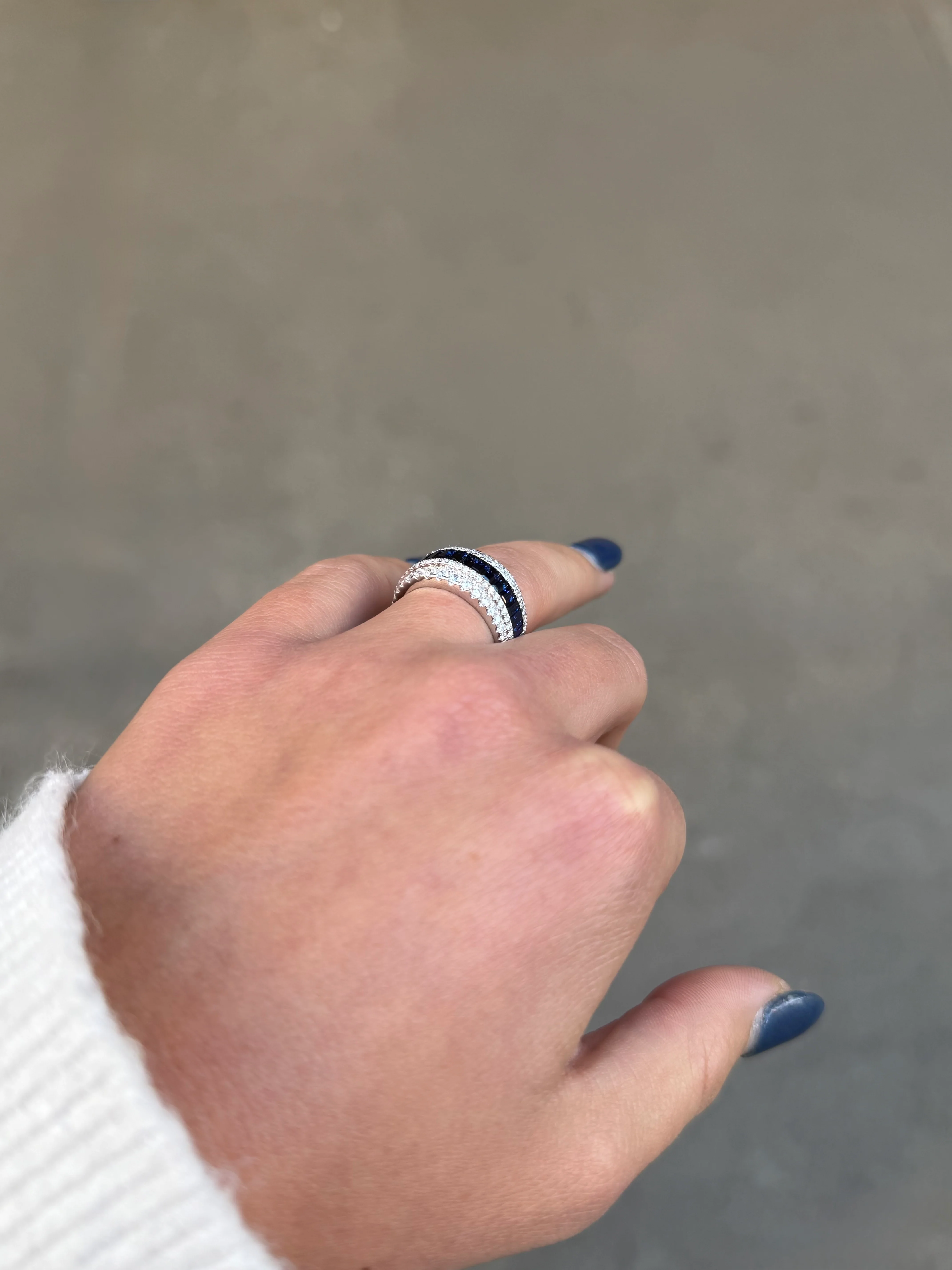 Ladies Wide Fancy Sapphire and Diamond Cocktail Ring - Image 4