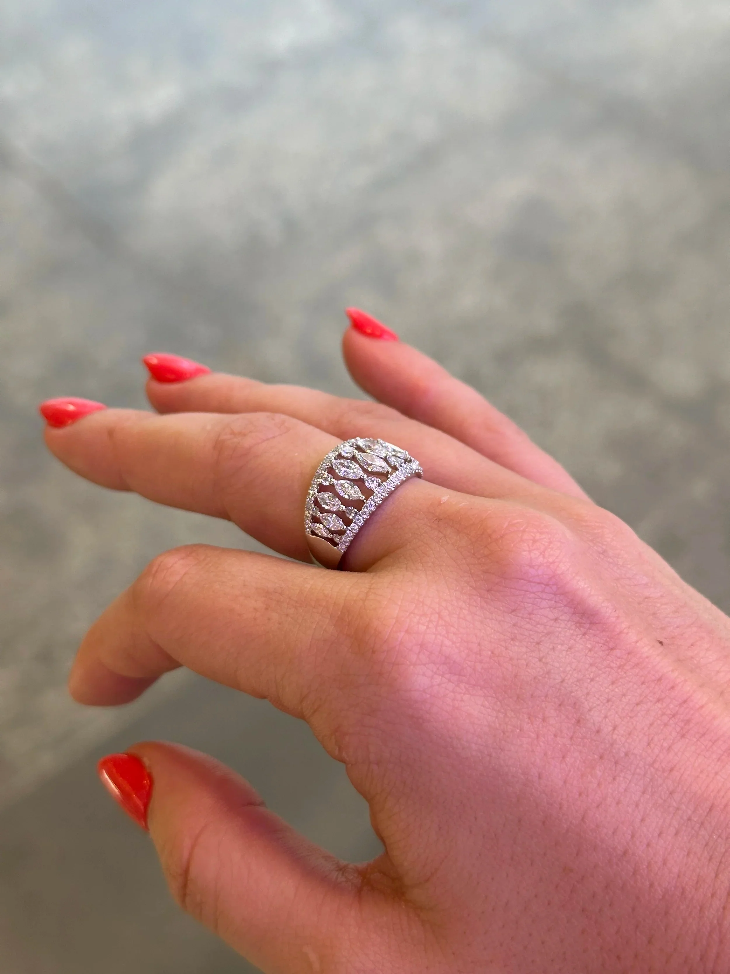 Ladies Wide Graduated Marquise Diamond Ring - Image 4