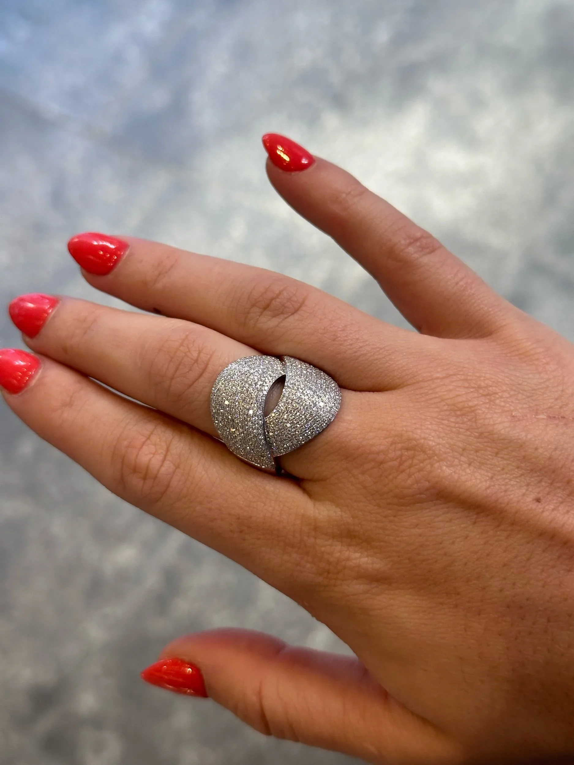 Ladies Wide Twisting Pave Set Round Diamond Ring - Image 2