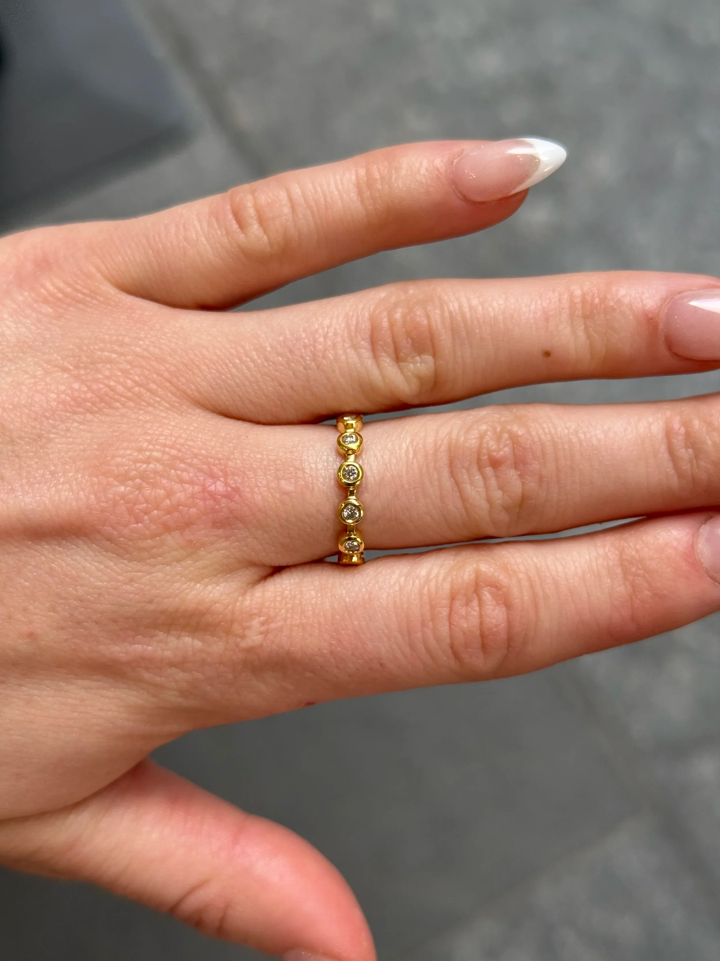 Ladies Yellow Gold Bezel Set Diamond Wedding Band - Image 2