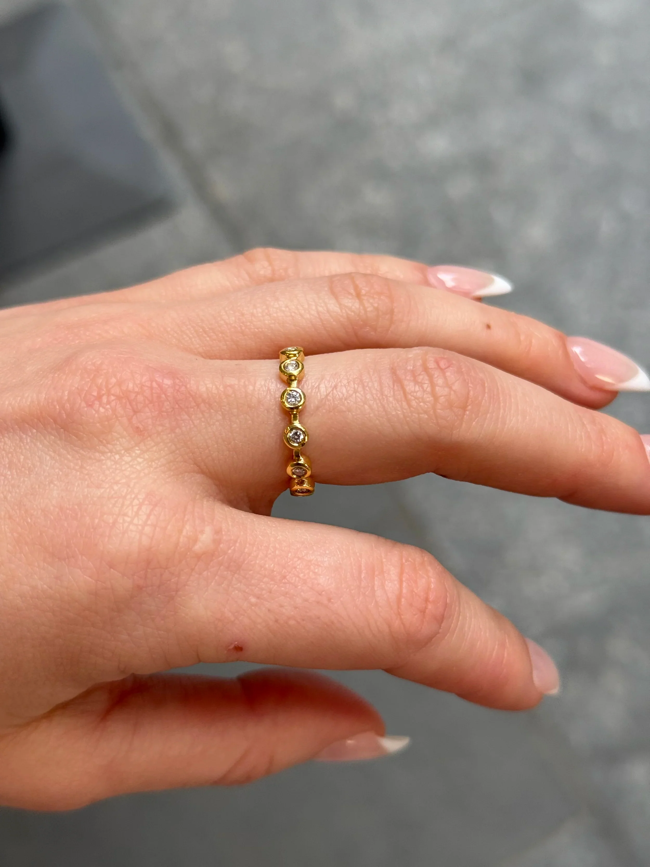Ladies Yellow Gold Bezel Set Diamond Wedding Band - Image 3