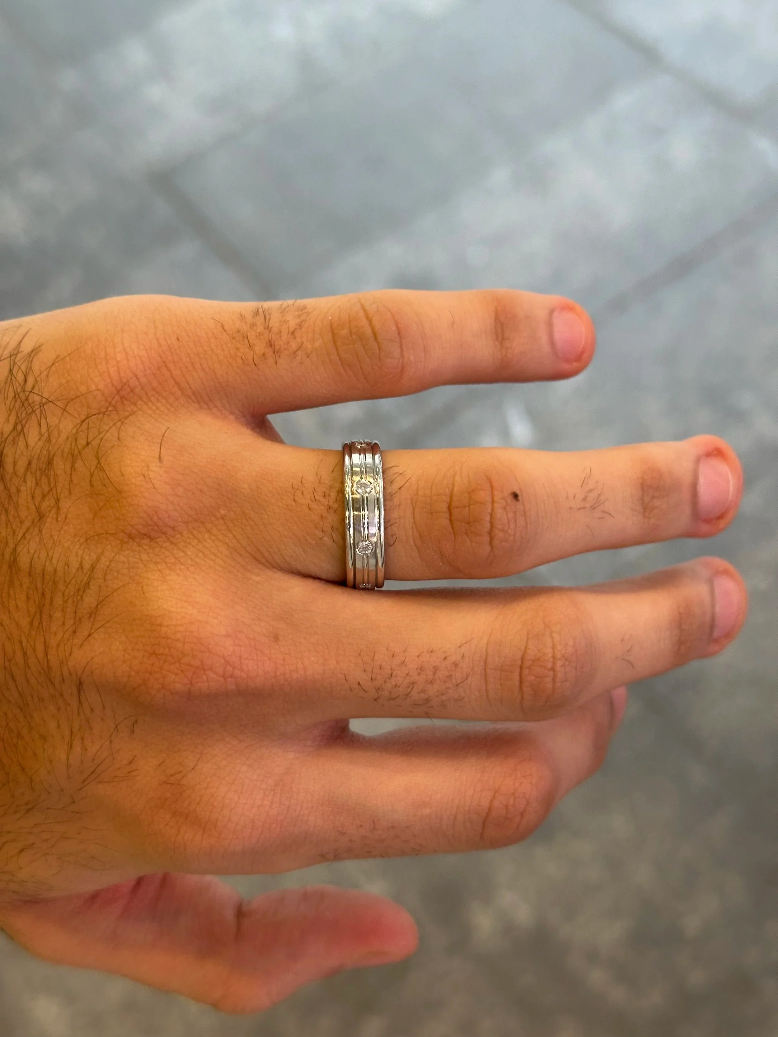 Men’s Spaced Out Multi Polished Row Diamond Wedding Band - Image 2