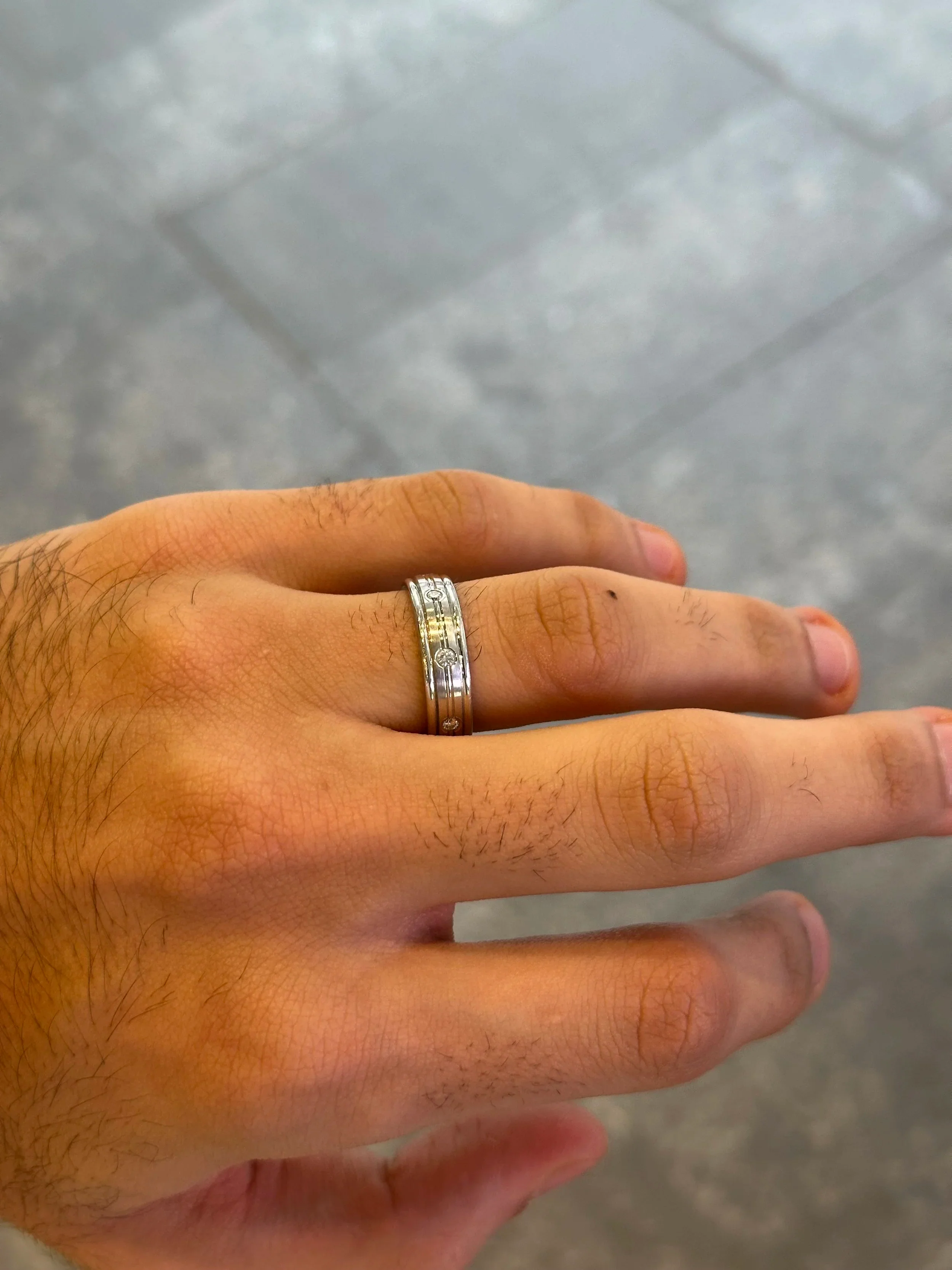 Men’s Spaced Out Multi Polished Row Diamond Wedding Band - Image 3