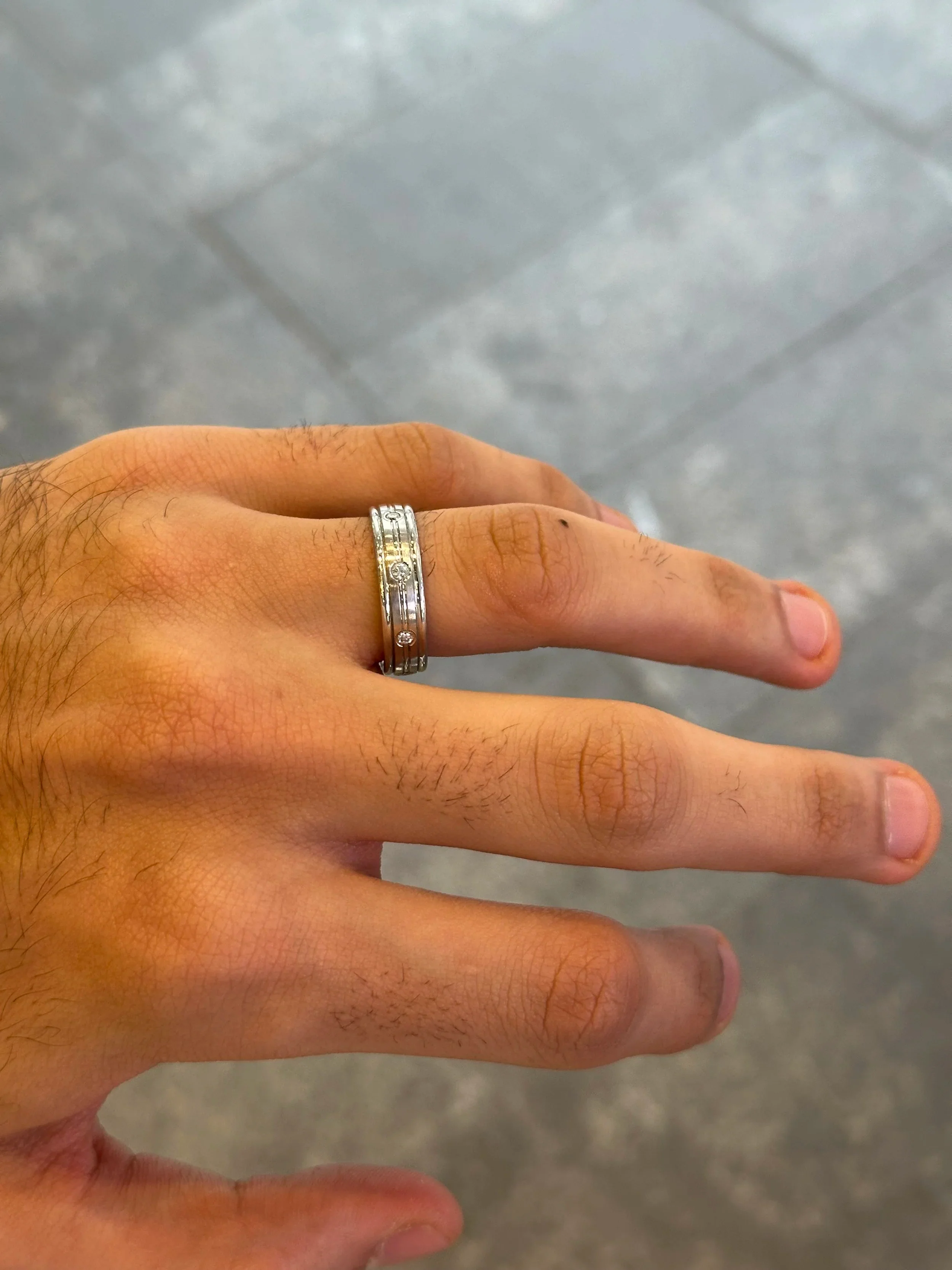 Men’s Spaced Out Multi Polished Row Diamond Wedding Band - Image 4