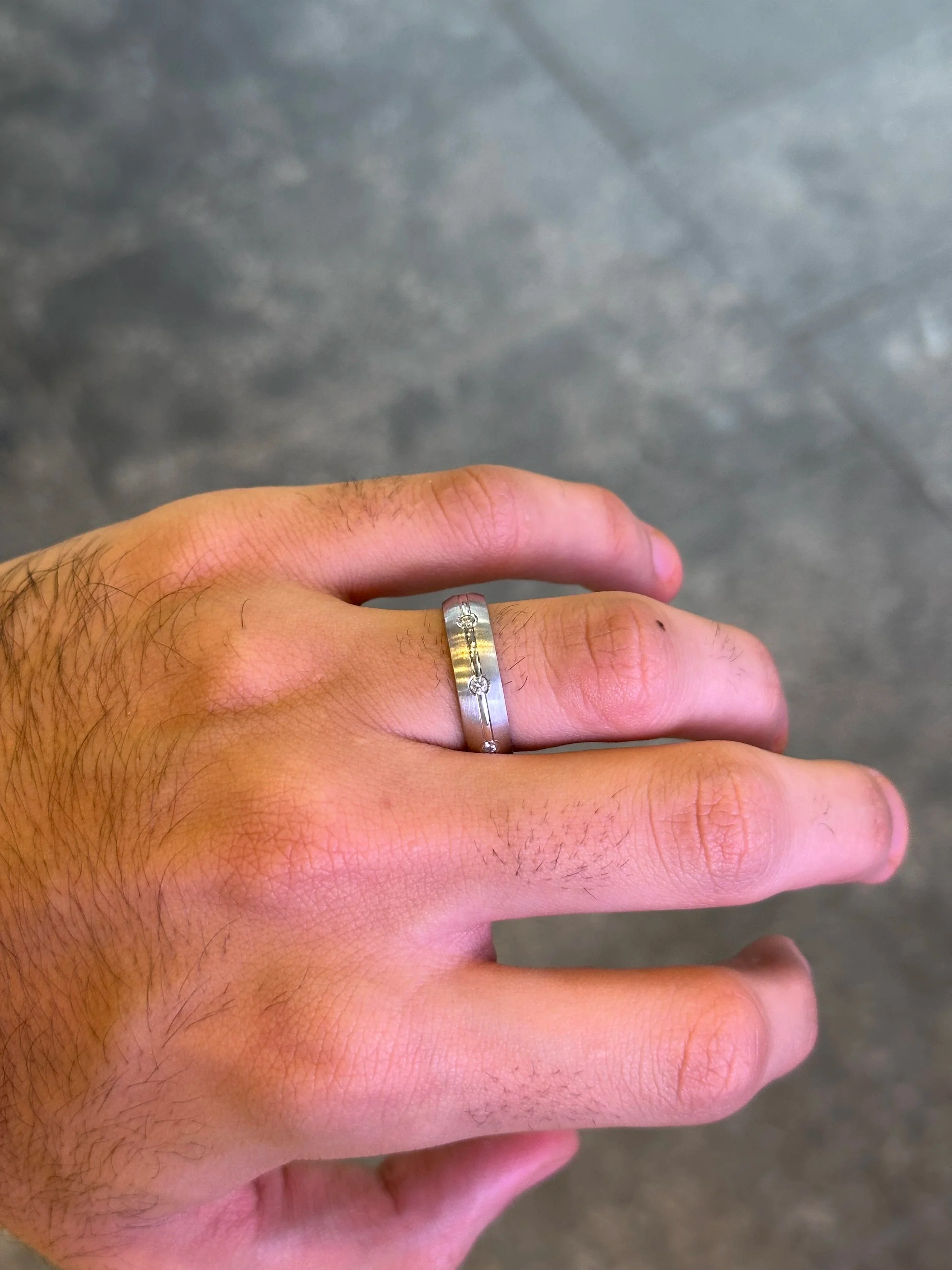 Men’s Spaced Out Polished Bar Diamond Wedding Band - Image 2
