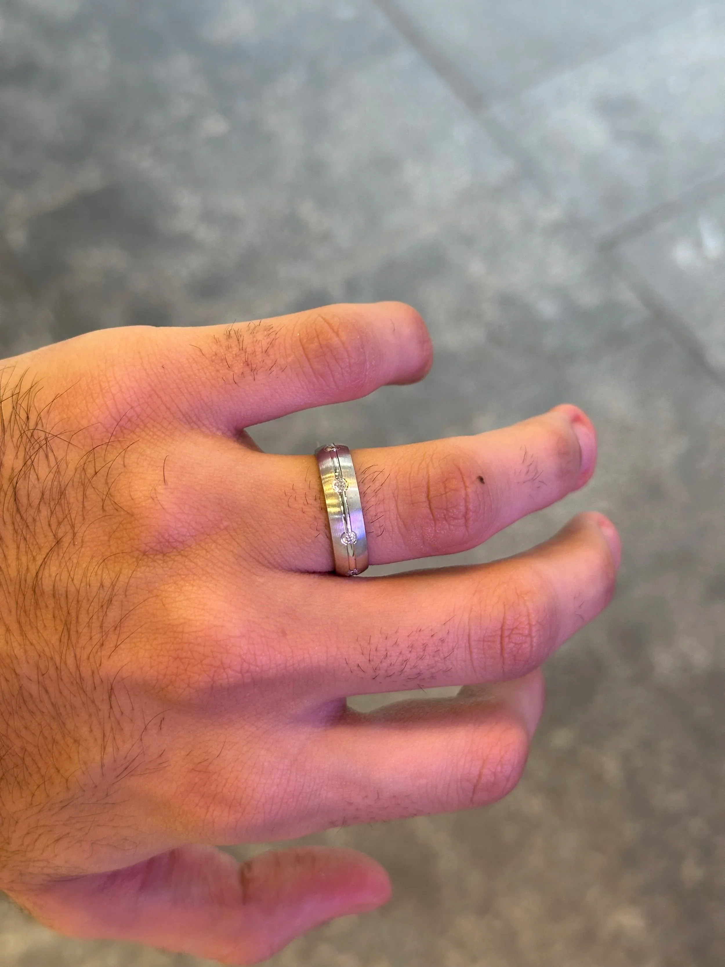 Men’s Spaced Out Polished Bar Diamond Wedding Band - Image 3