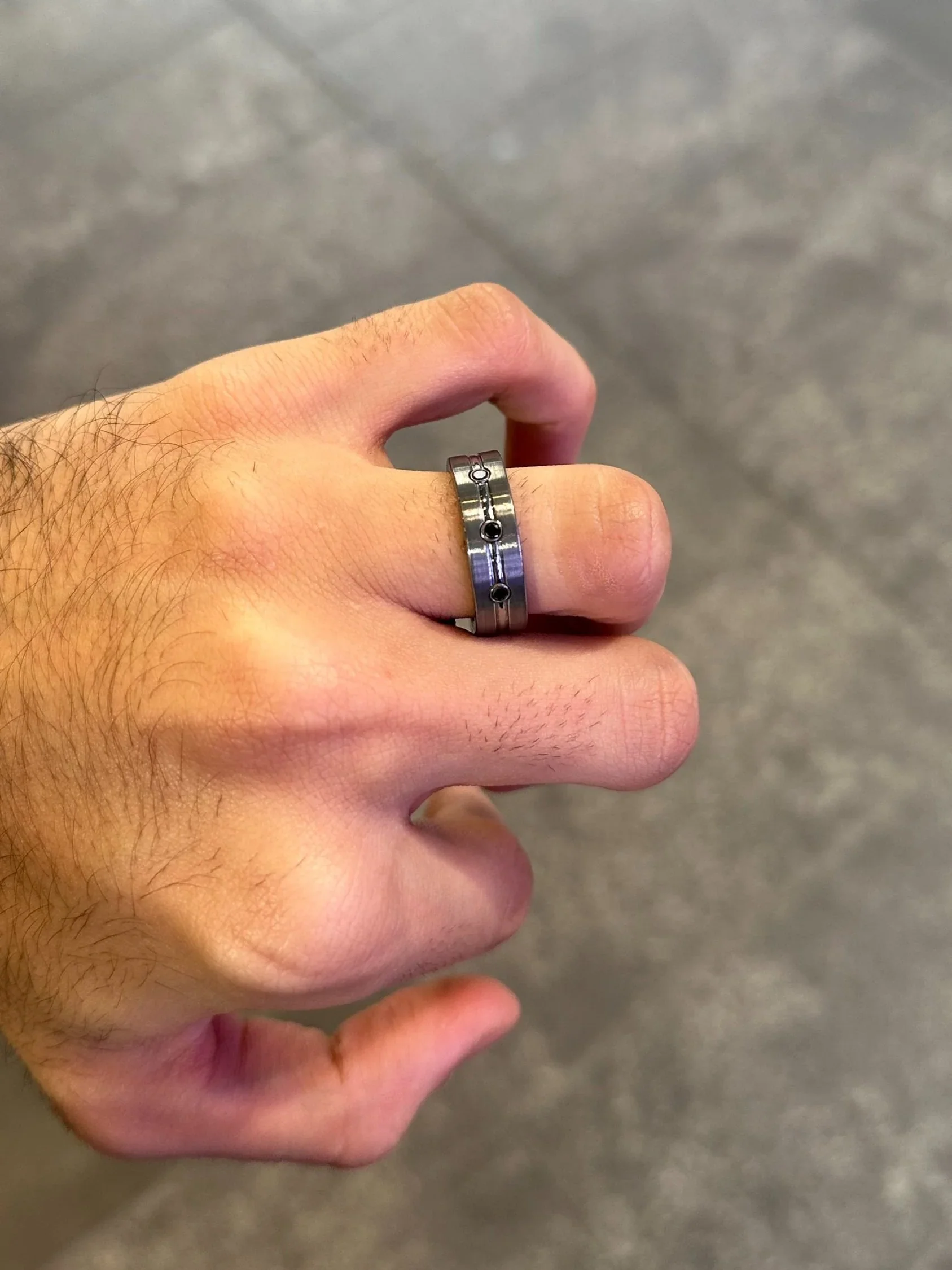 Men’s Three Black Diamond Tungsten Wedding Band - Image 2