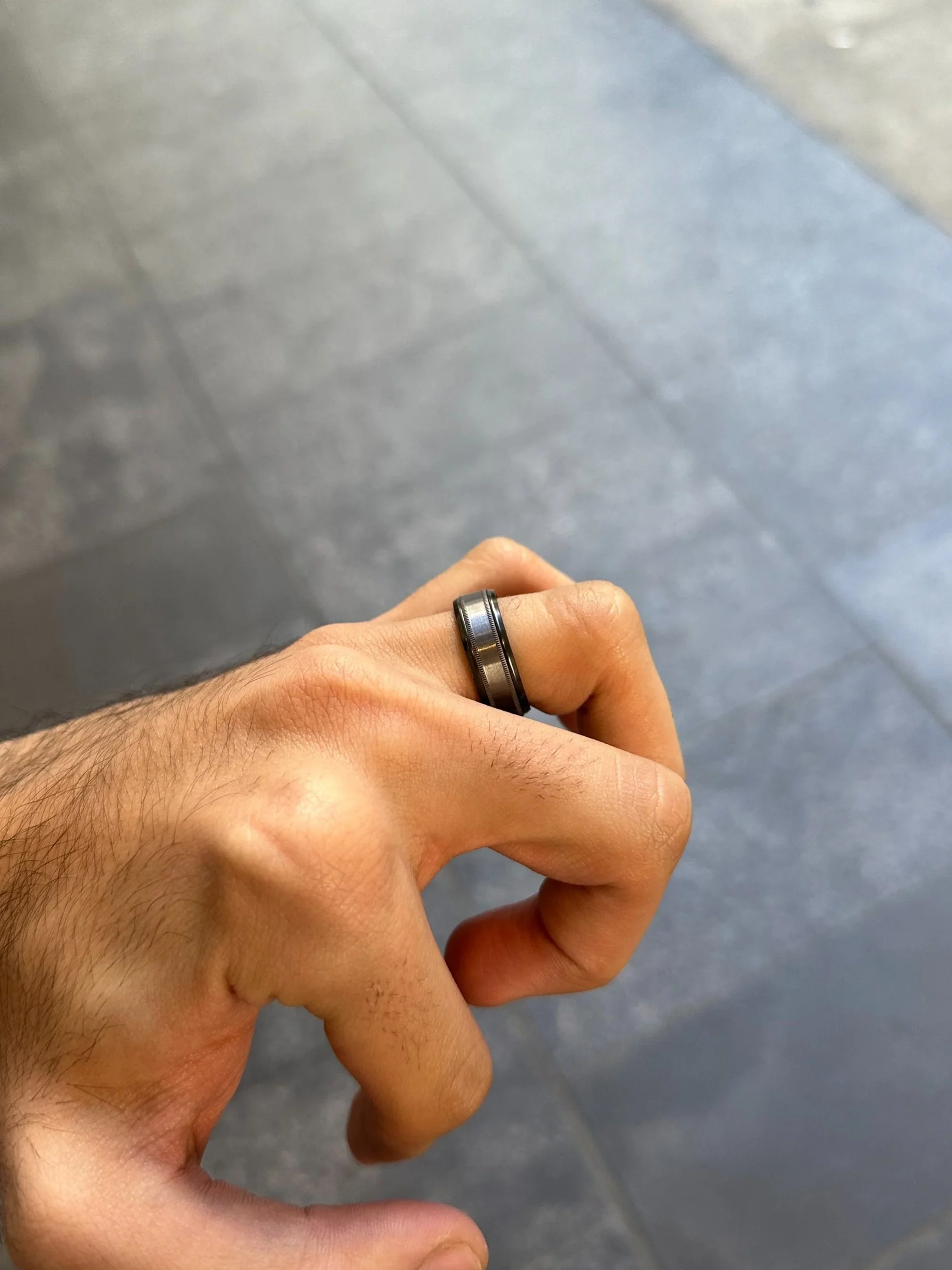 Men’s Two Row Beveled Design Black Wedding Band - Image 3