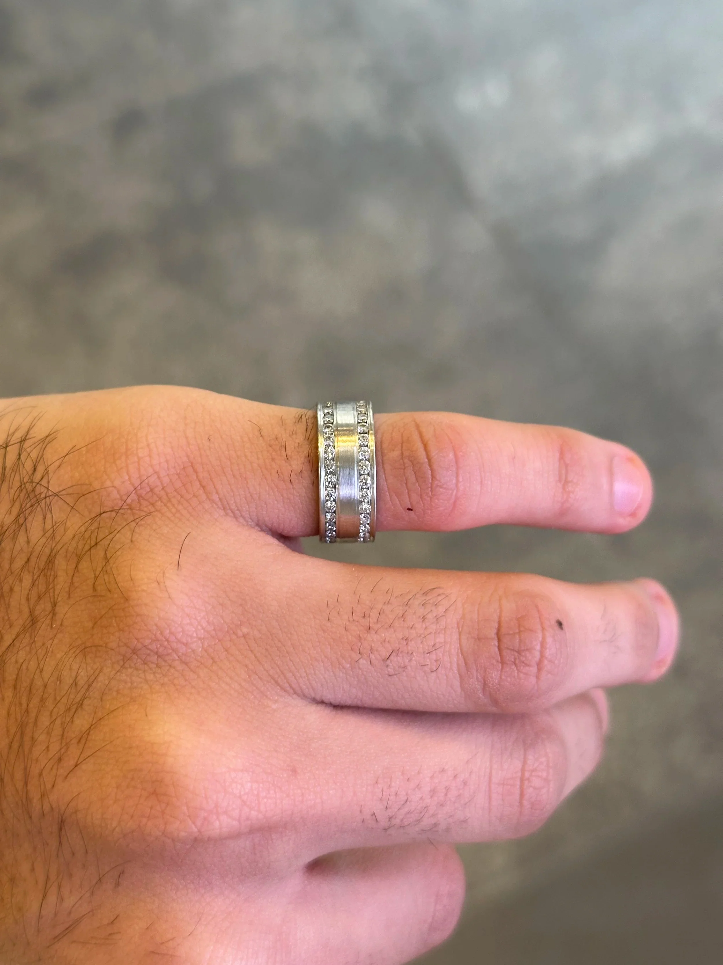 Men’s Two Row Channel Set Wedding Band - Image 3