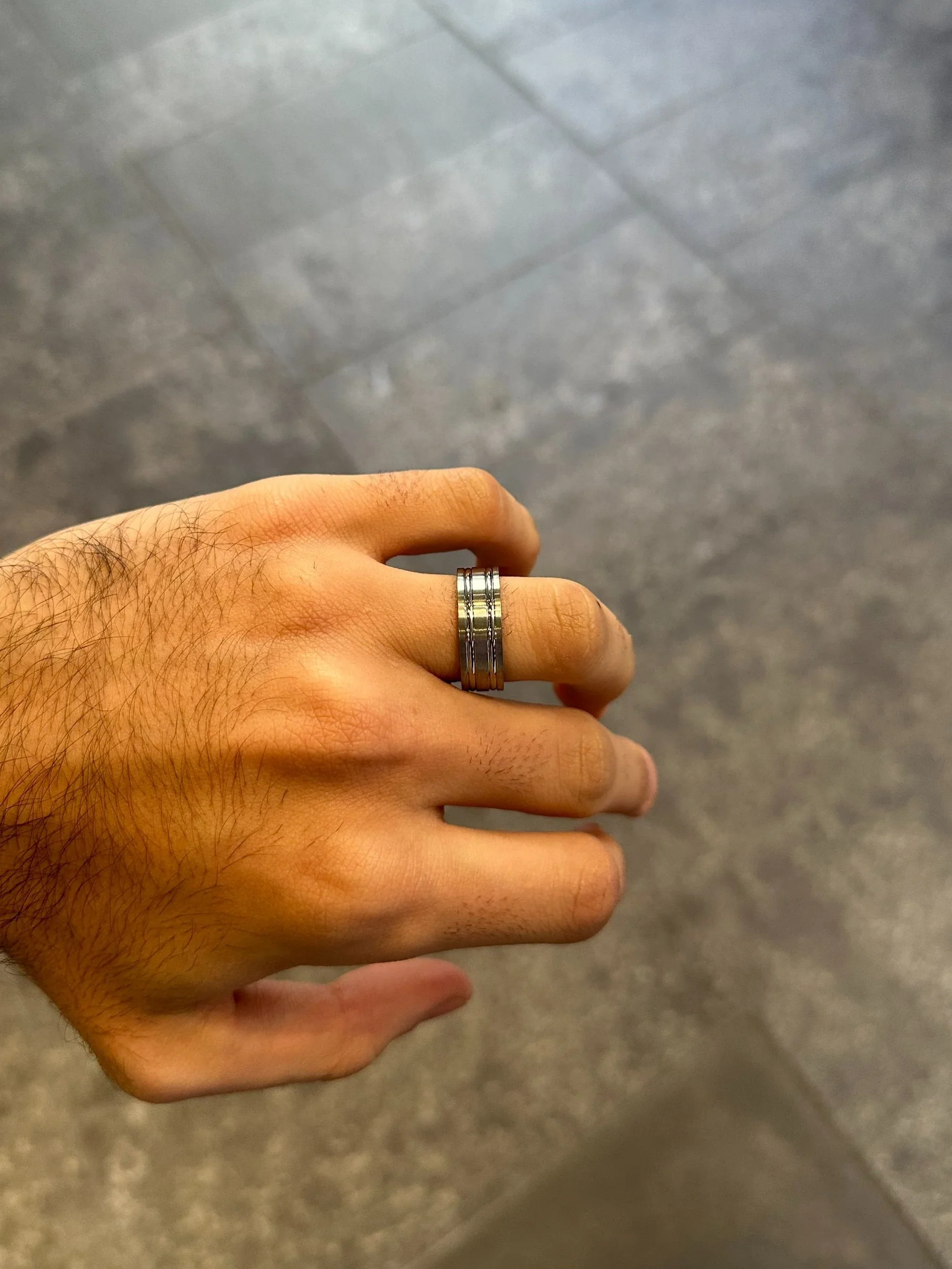 Men’s Two Row Titanium Polished Wedding Band - Image 2