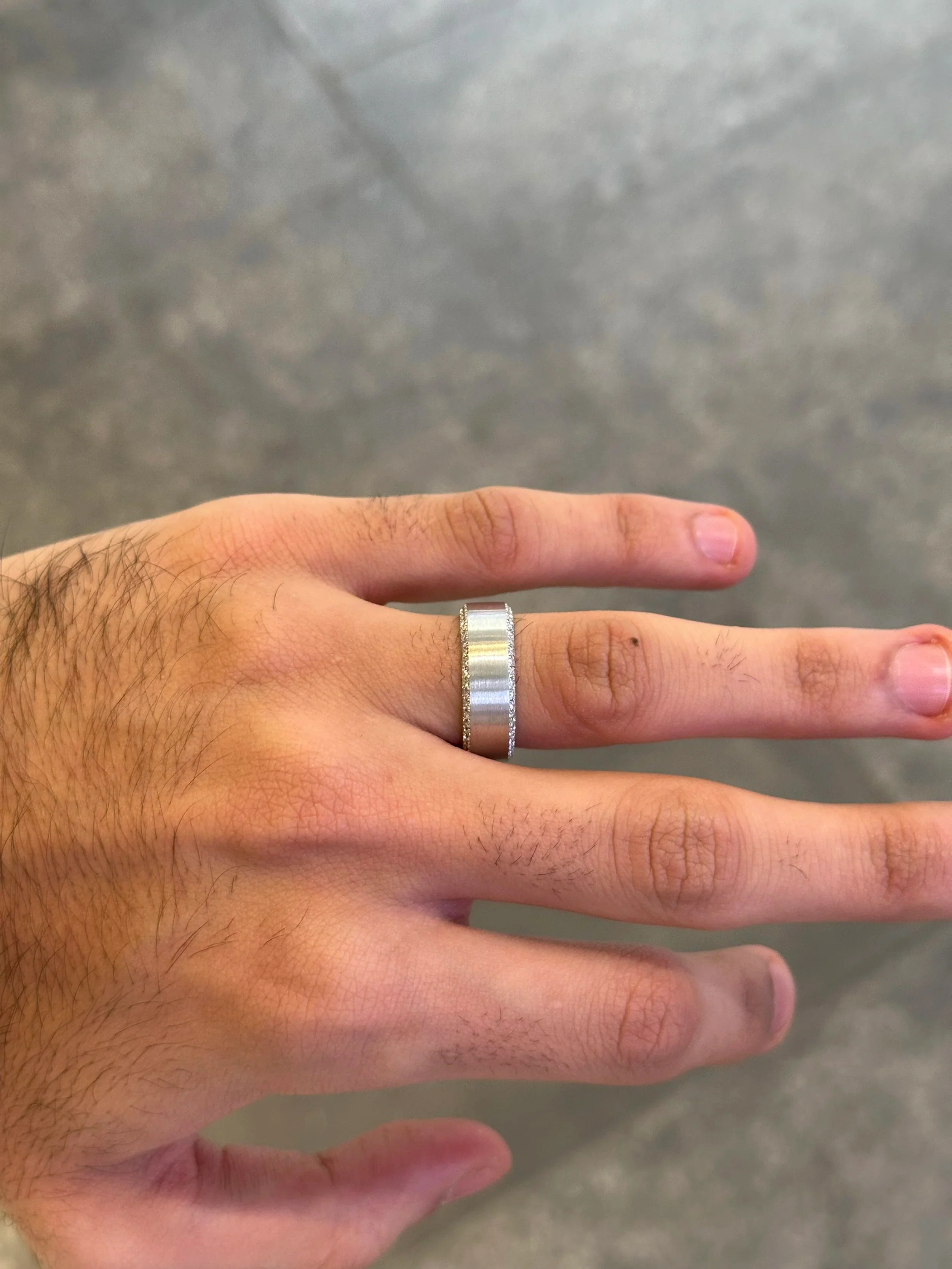 Men’s White Gold Two Row Diamond Wedding Band - Image 2