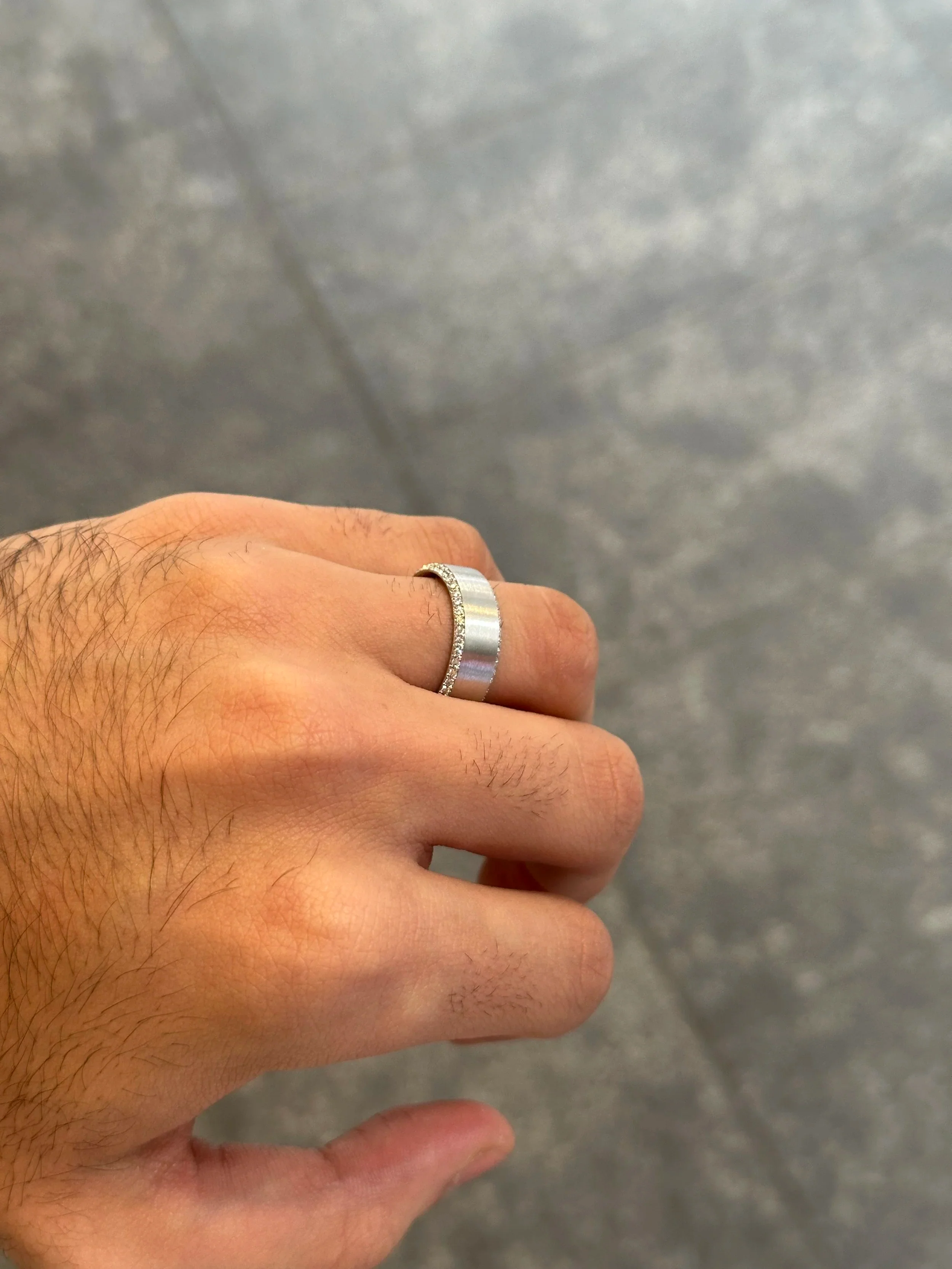 Men’s White Gold Two Row Diamond Wedding Band - Image 3