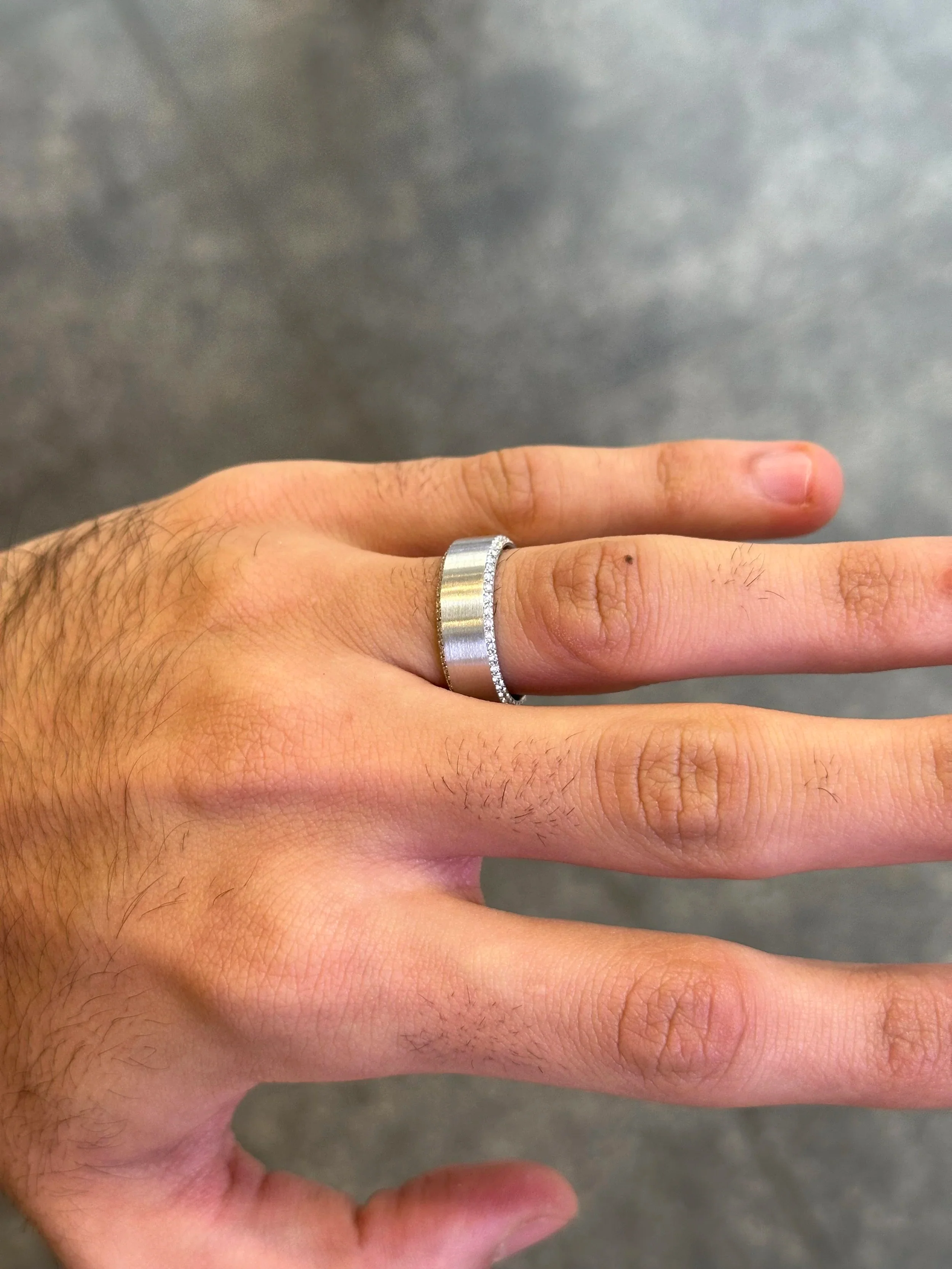 Men’s White Gold Two Row Diamond Wedding Band - Image 4