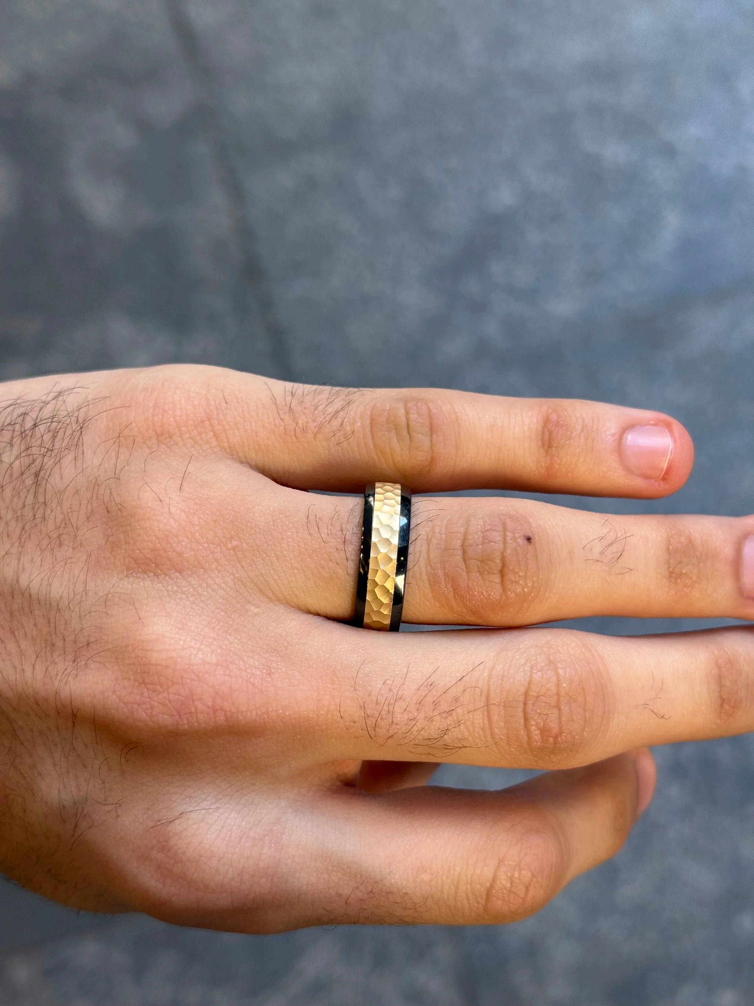 Men’s Yellow Hammered Style Wedding Band - Image 2