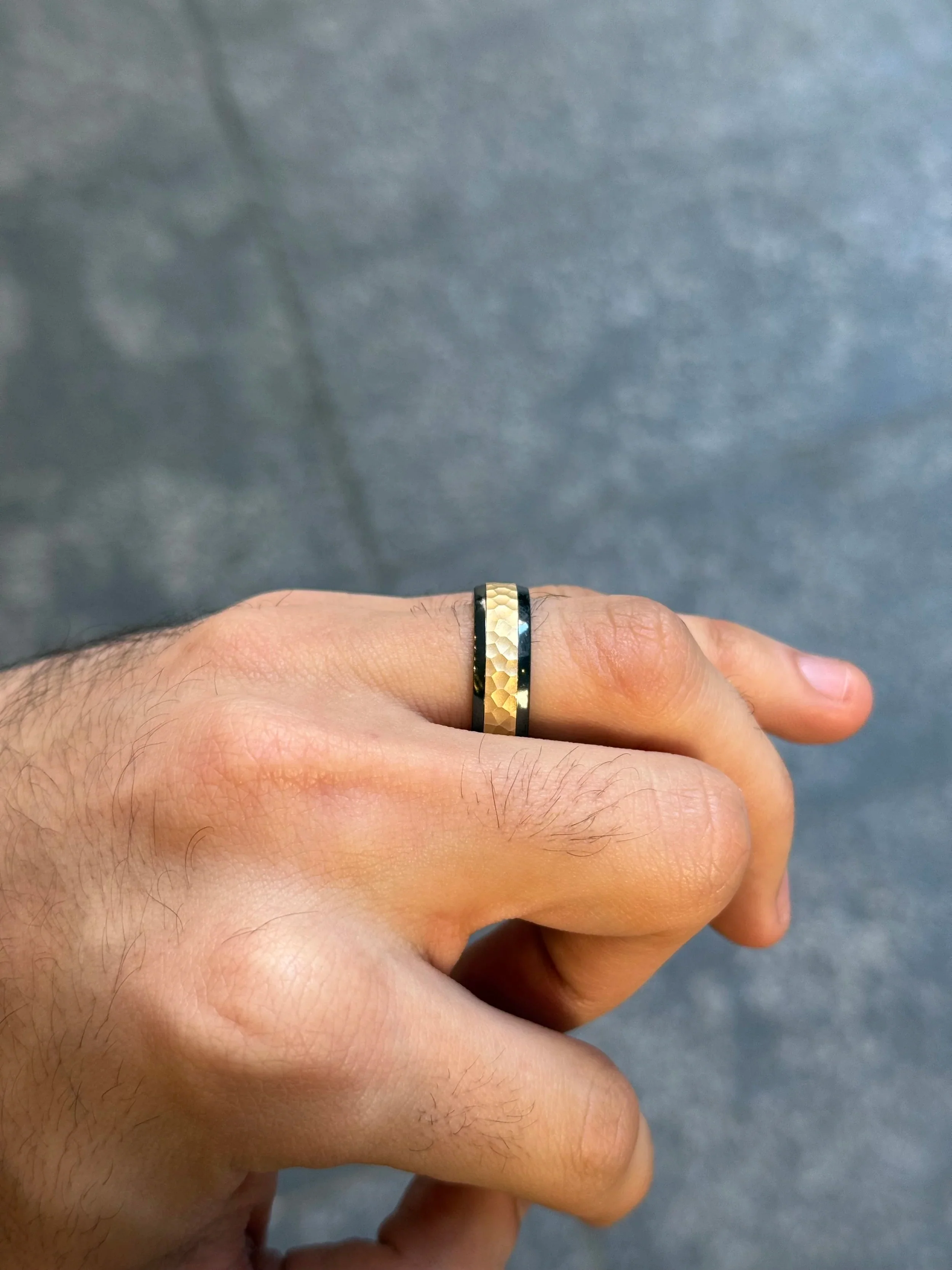 Men’s Yellow Hammered Style Wedding Band - Image 3