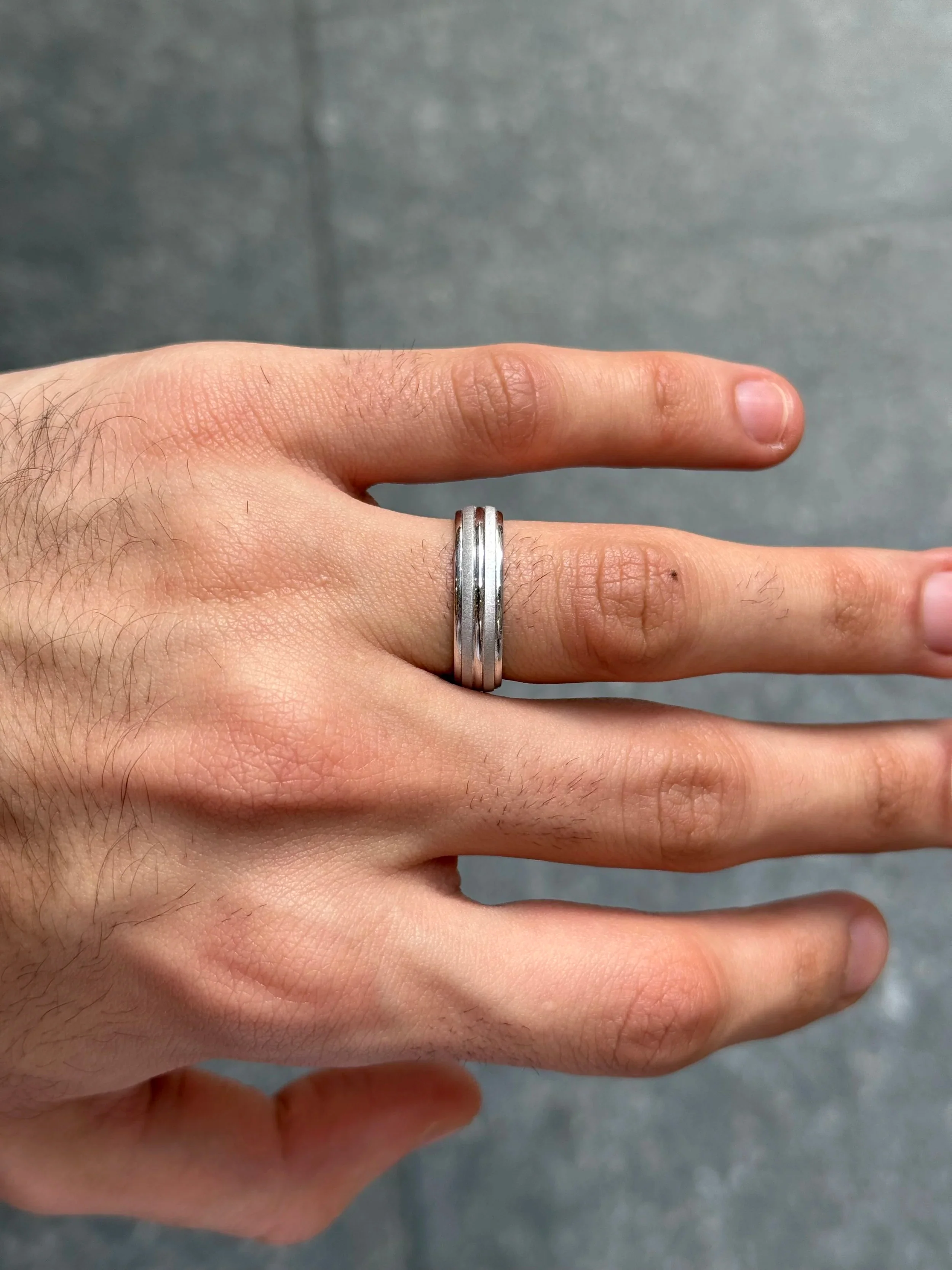 Men's Alternating Polish and Satin Finish Wedding Band - Image 2