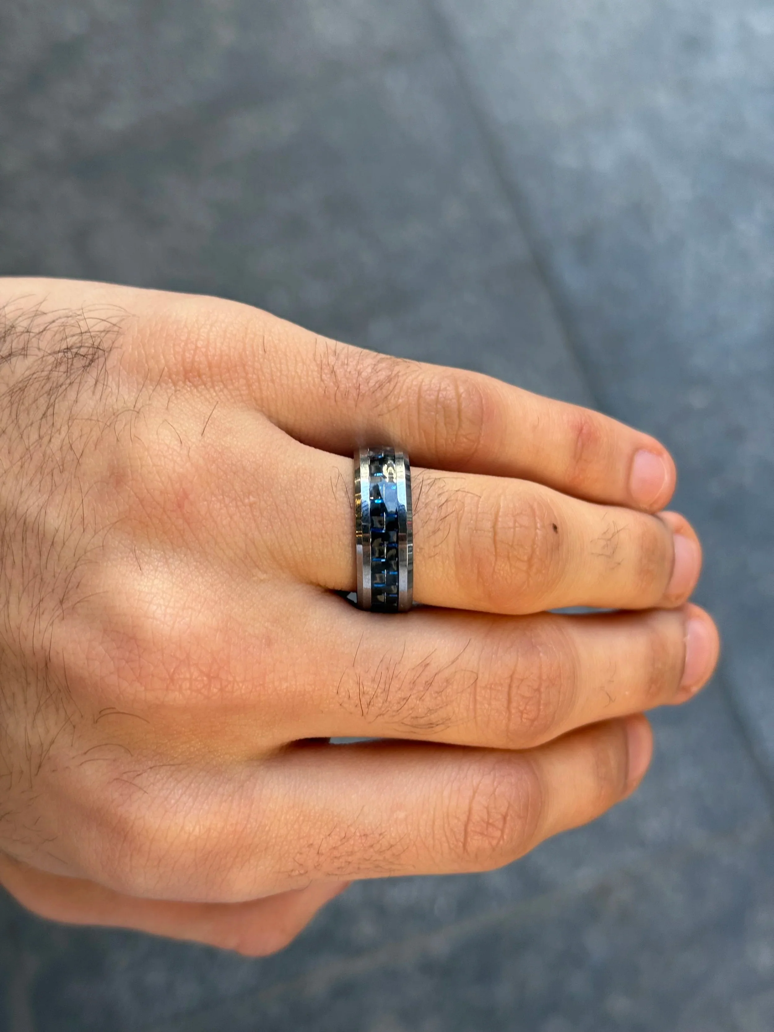 Men's Black and Blue With Grey Outside Wedding Band - Image 2