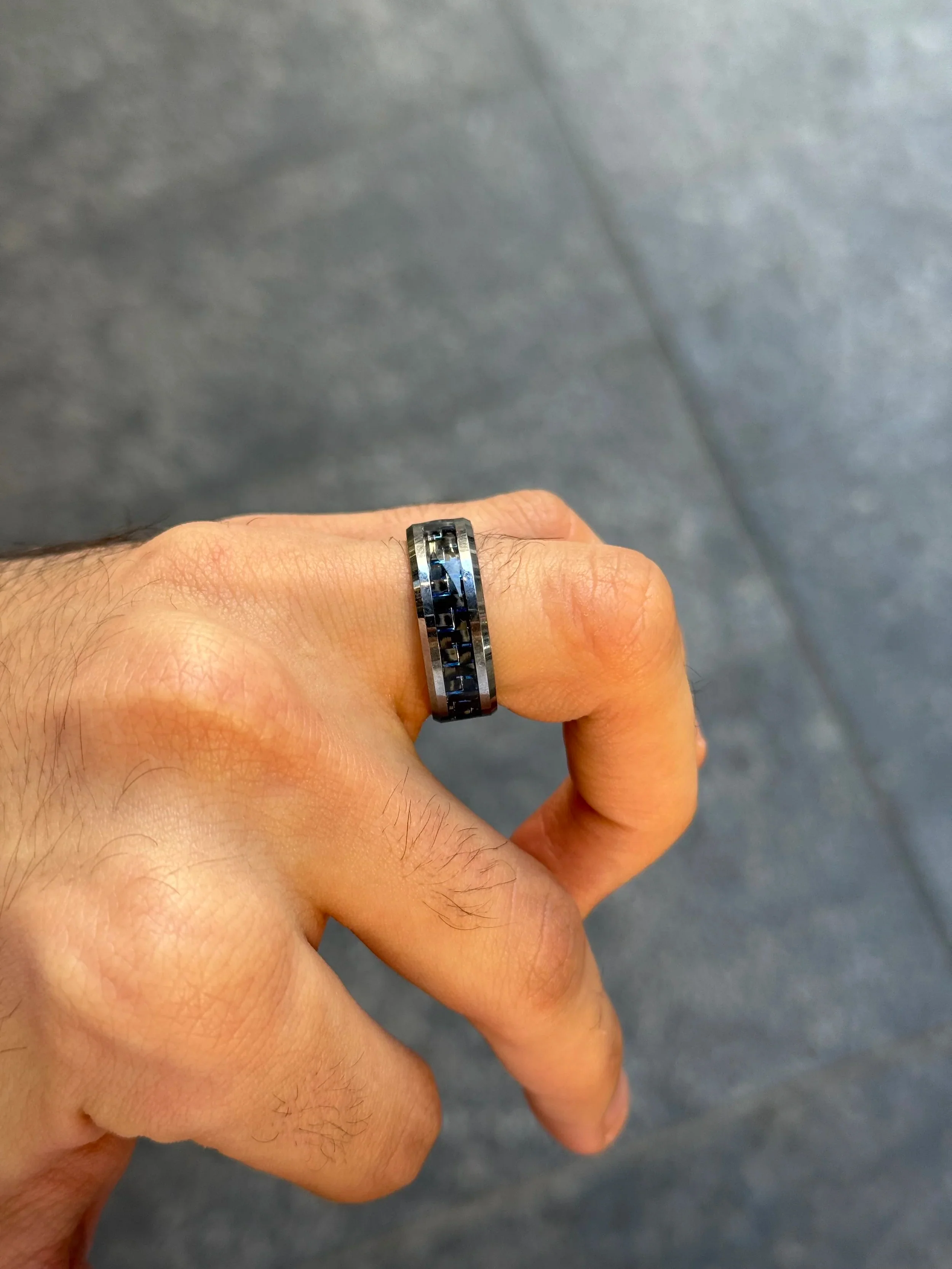 Men's Black and Blue With Grey Outside Wedding Band - Image 3