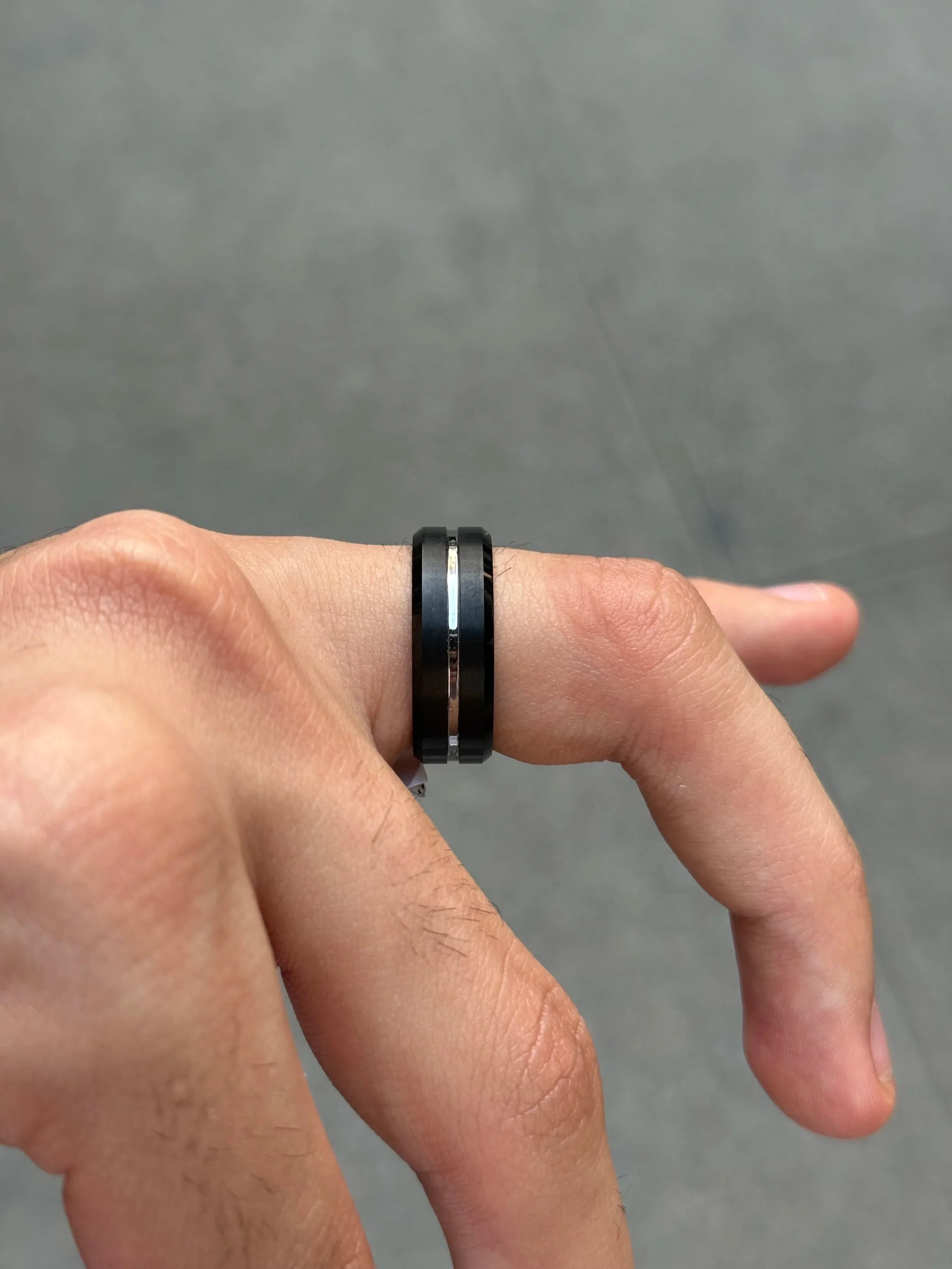Men's Black with Row of White Wedding Band - Image 3