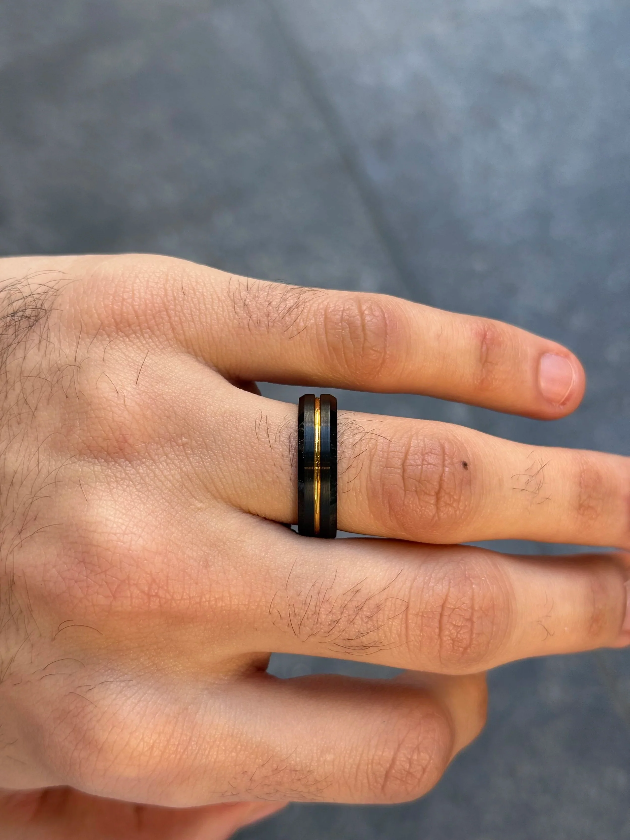 Men's Black with Row of Yellow Wedding Band - Image 2