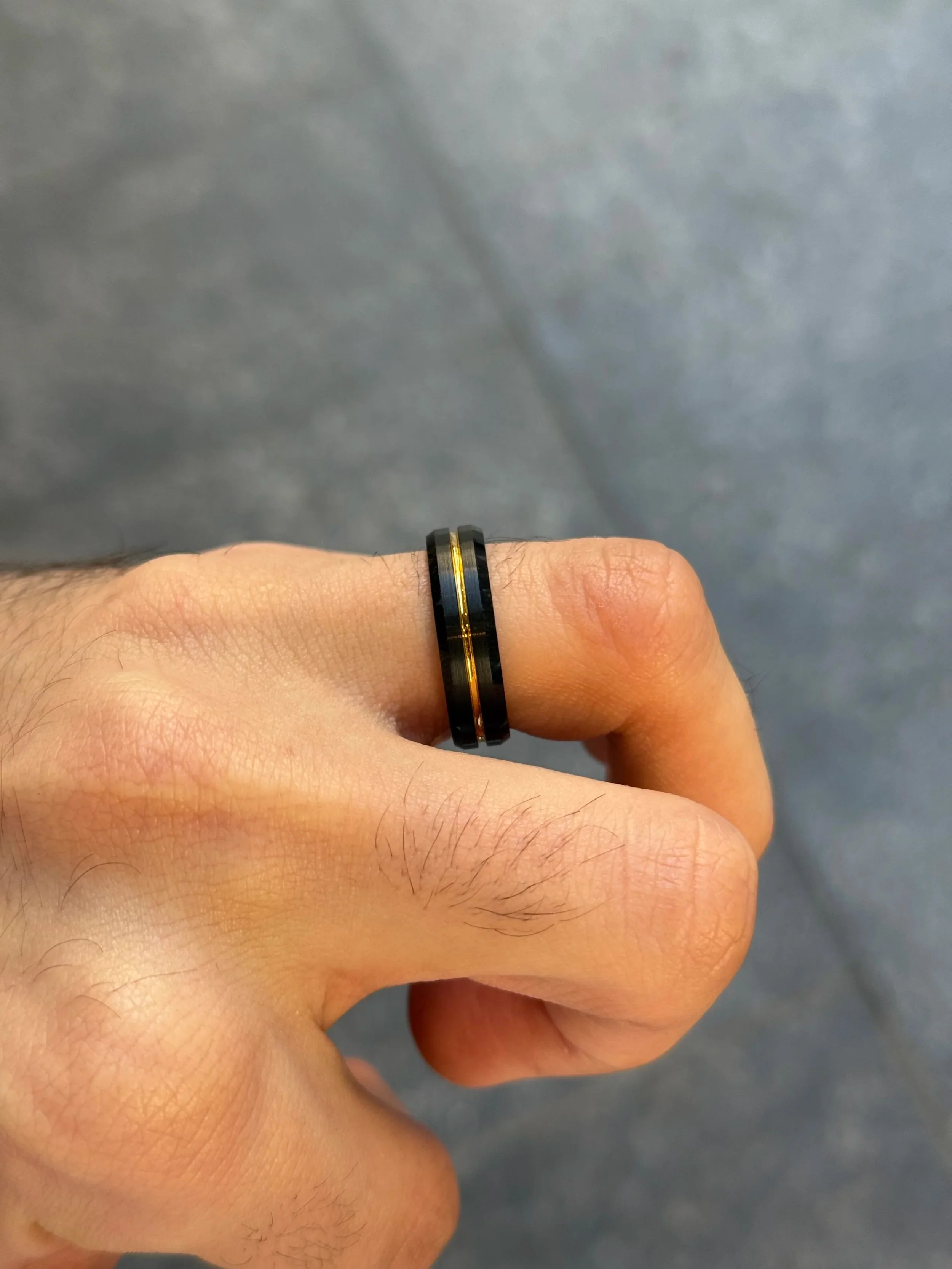 Men's Black with Row of Yellow Wedding Band - Image 3