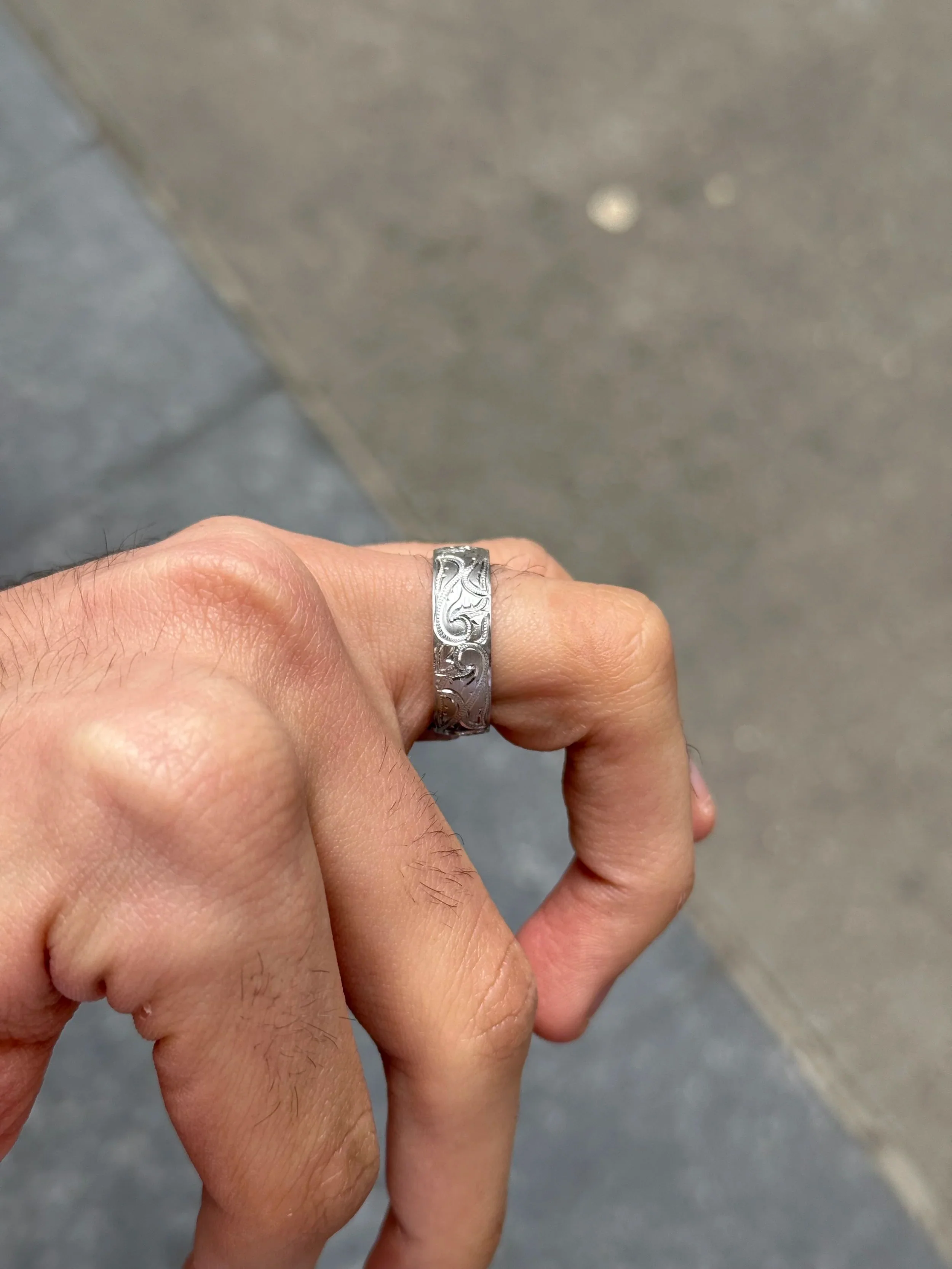 Men's Fancy Hand Engraved Wedding Band - Image 3