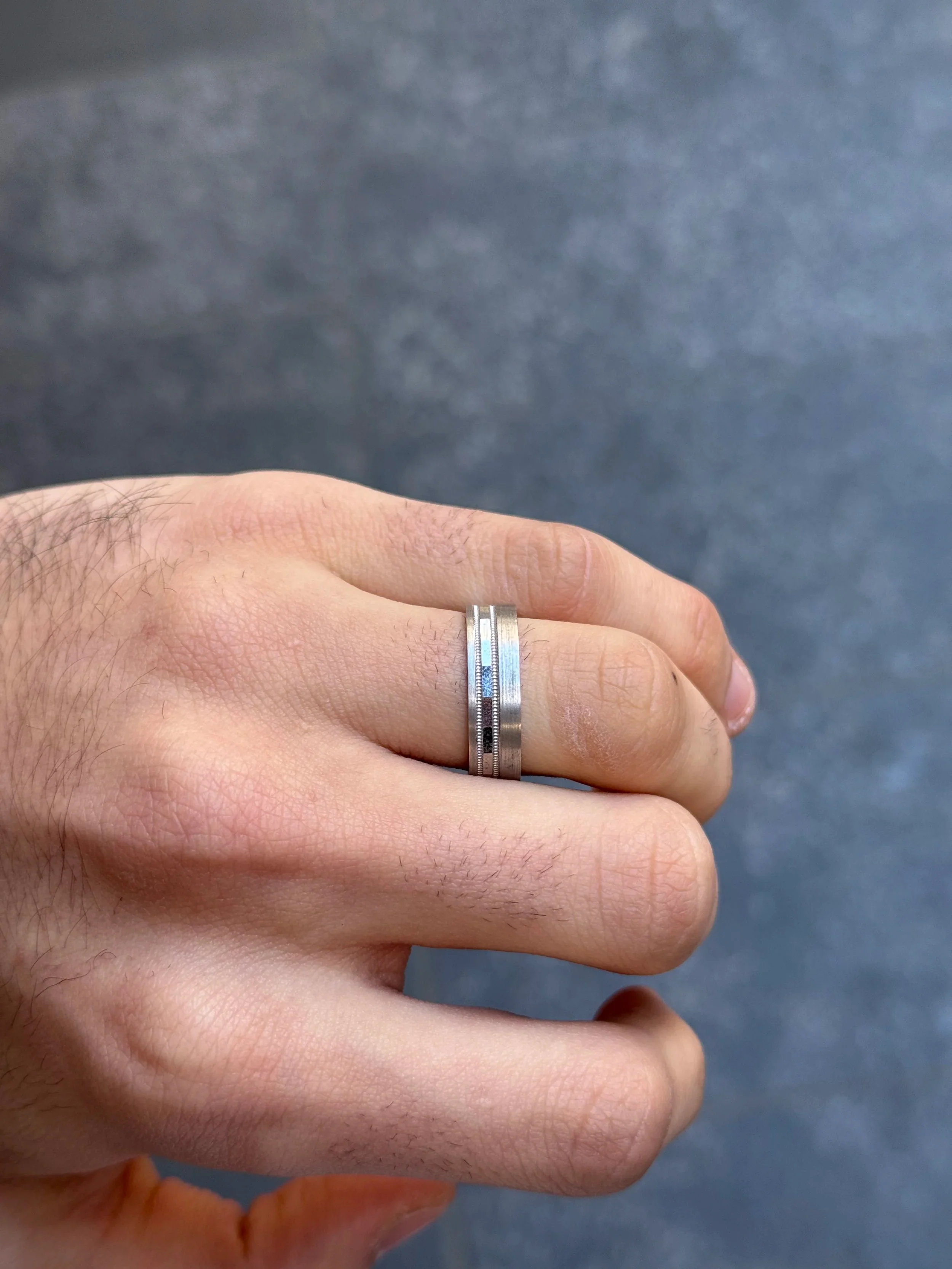 Men's Flat Beveled Matte Finish Wedding Band - Image 2